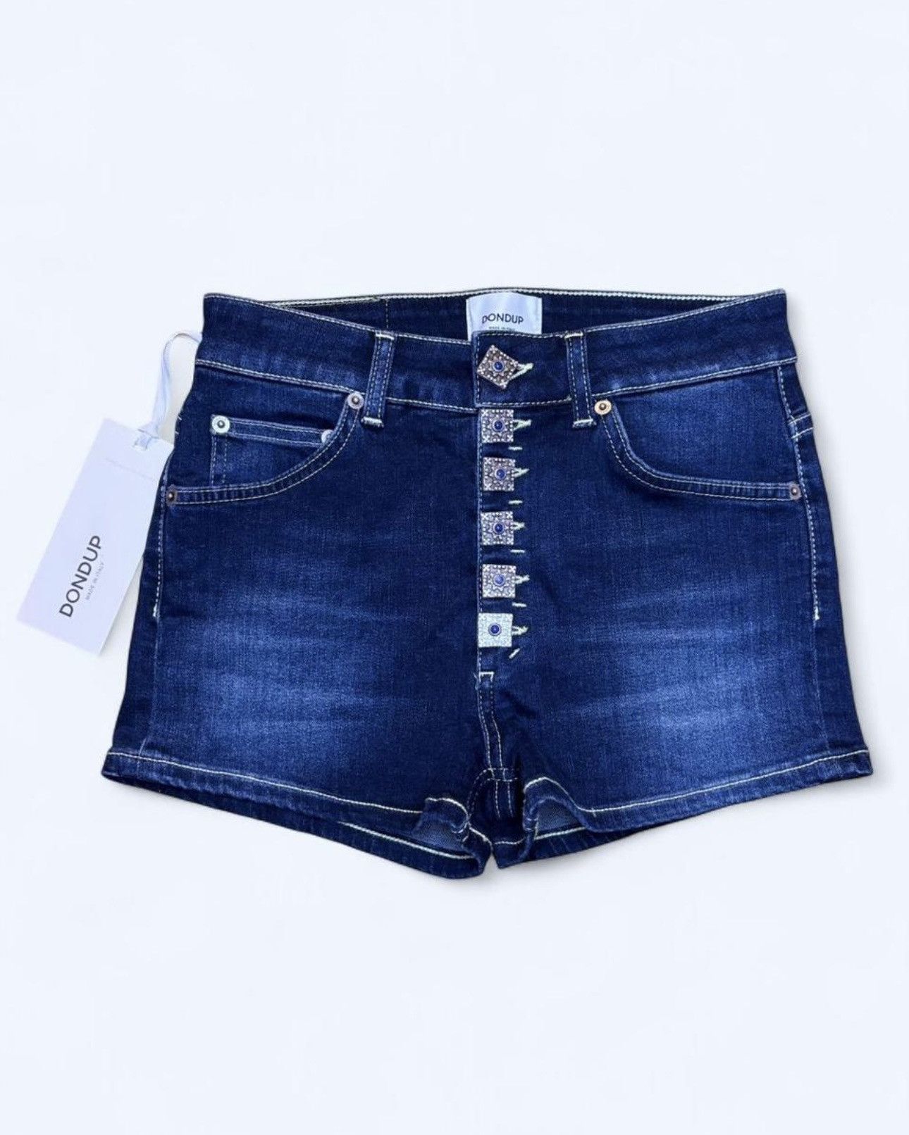 Dondup NWT Dondup Dark Wash Mini Shorts with Statement Buttons Size 25" / US 0 / IT 36 - 1 Thumbnail