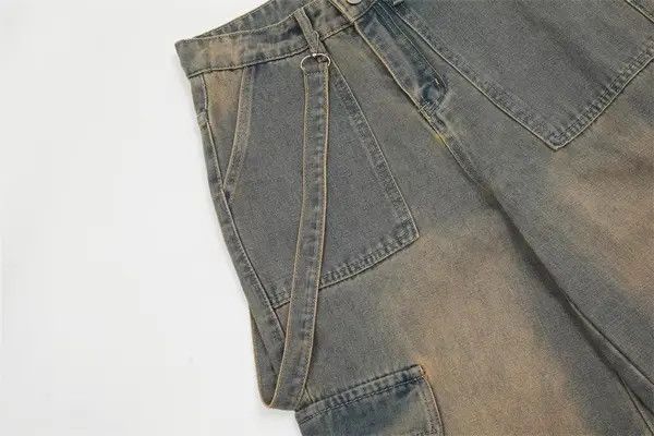 Japanese Brand Men's washed distressed cargo jeans with multiple pockets Size US 32 / EU 48 - 4 Thumbnail
