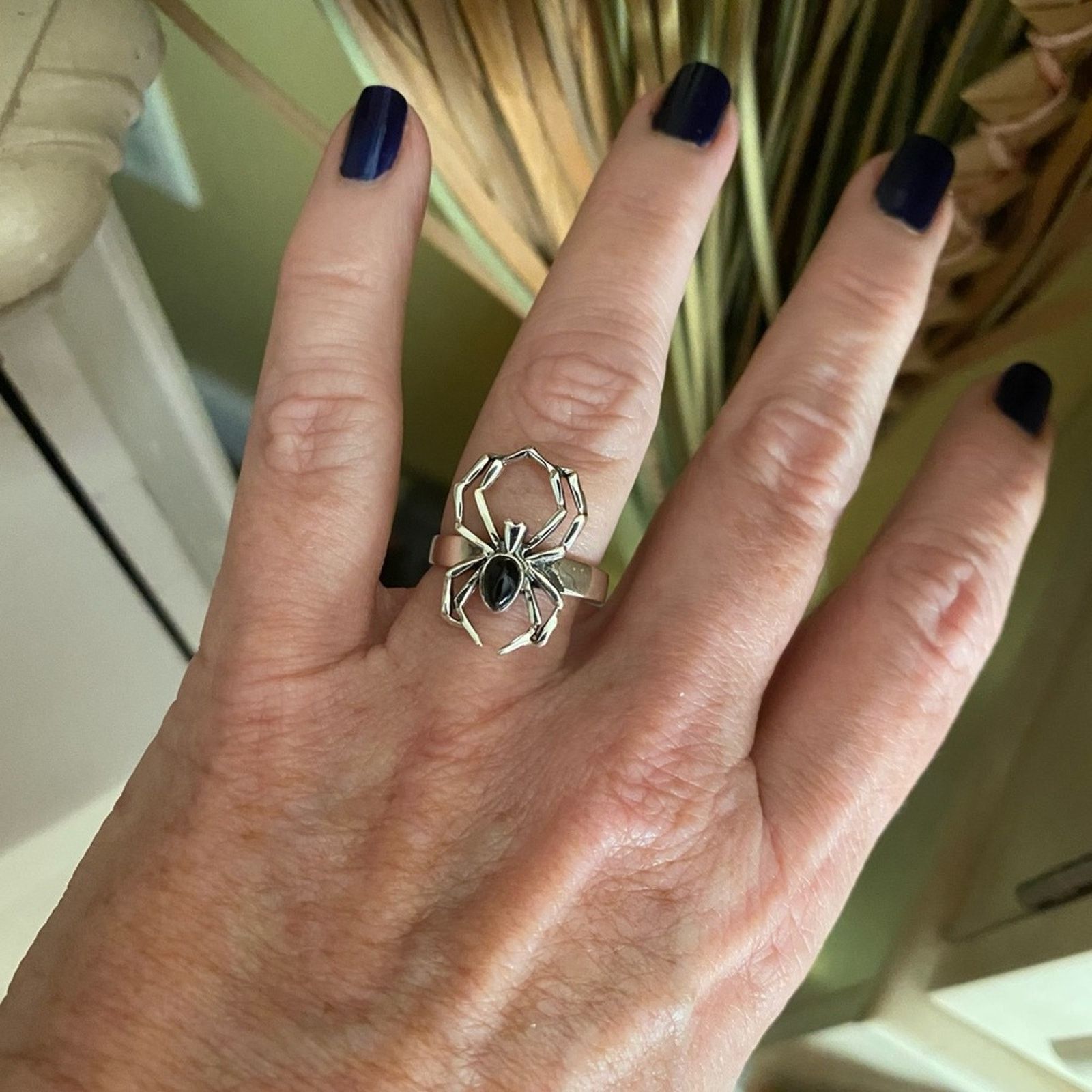 The Unbranded Brand Spider Black Onyx Sterling Silver Ring Size ONE SIZE - 5 Thumbnail