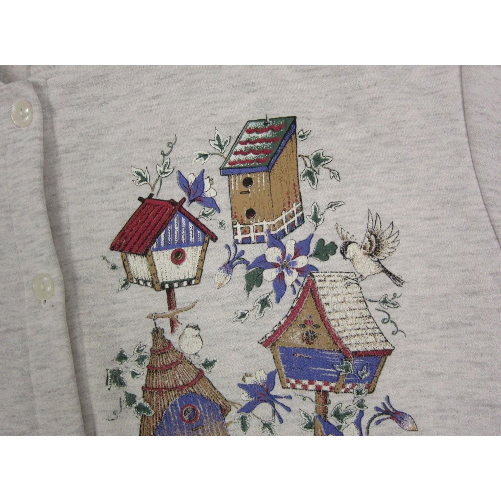Vintage VINTAGE Black Hills Sweatshirt Womens Large Gray Birdhouses Button Up 90s USA Size L / US 10 / IT 46 - 2 Thumbnail