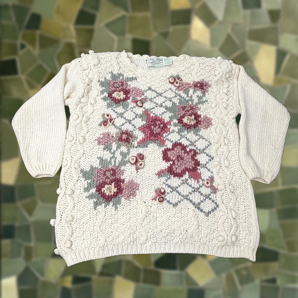 Vintage VINTAGE Emerald Isle Sweater Women's Pullover Adult Large White Floral Knit Ramie 80s Korea Women's Sweater Size L / US 10 / IT 46 - 1 Thumbnail