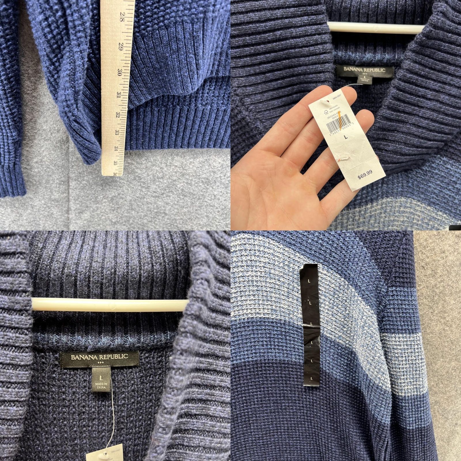 Banana Republic VINTAGE Banana Republic Sweater Women's Large Blue Pullover Fleece Cotton Cowl Mock Neck Logo Knit Shirt/ Sweater Size L / US 10 / IT 46 - 8 Thumbnail
