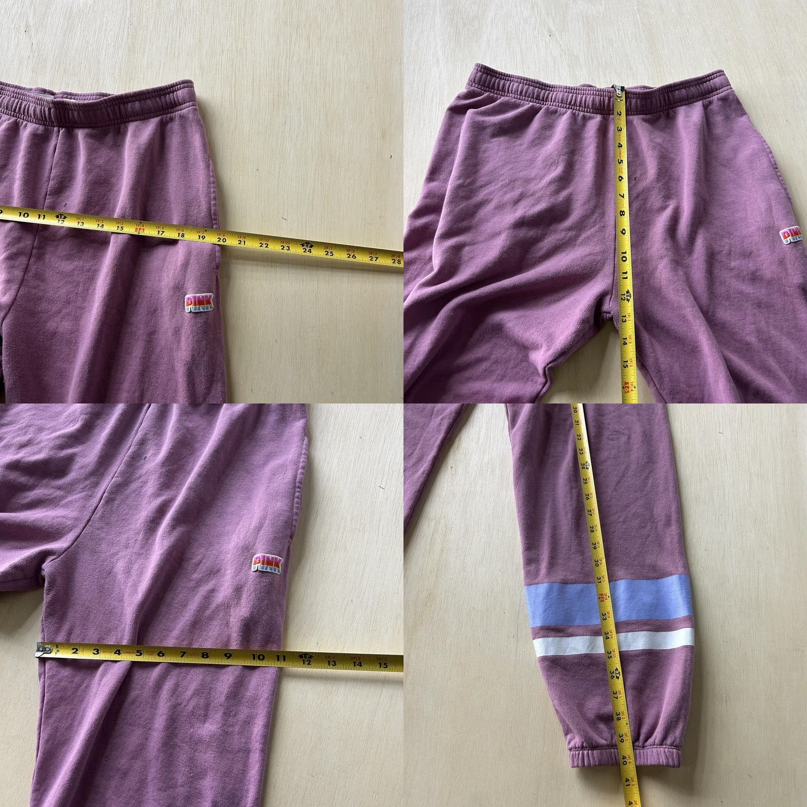 Vintage PINK Victoria's Secret Sweatpants Womens L Pink Terry Stripe Joggers Lounge Tapered Elastic Waist Pockets Size 36" / US 14 / IT 50 - 8 Thumbnail