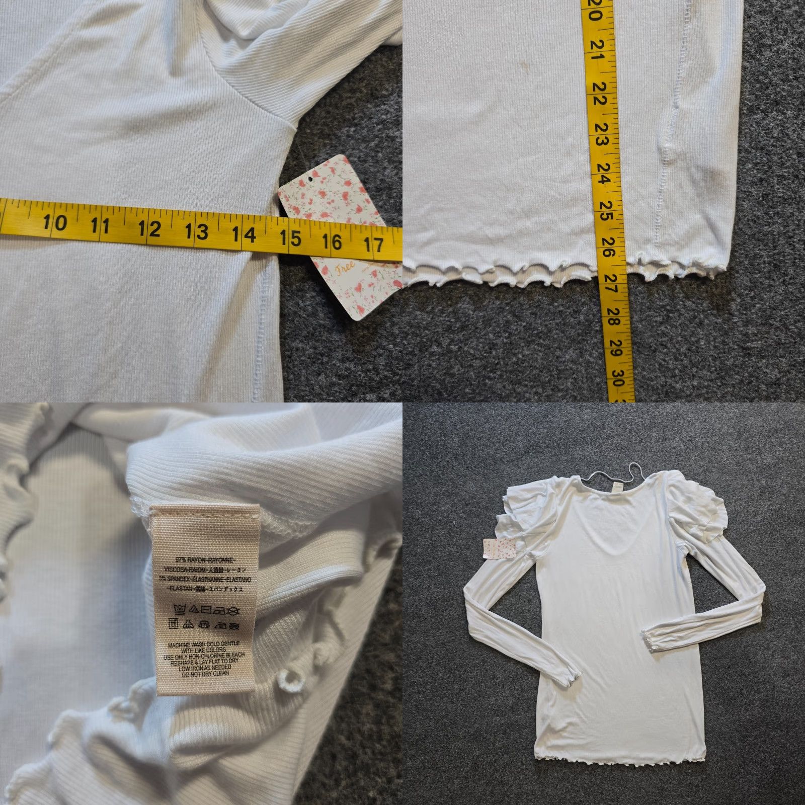 Free People Free People Blouse Shirt Womens Large White Ruffle Shoulder Ribbed Stretch Capsule Bohemian Basic Knit Cotton Scoop Neck Casual Sleeve Pullover Micro Size L / US 10 / IT 46 - 8 Thumbnail