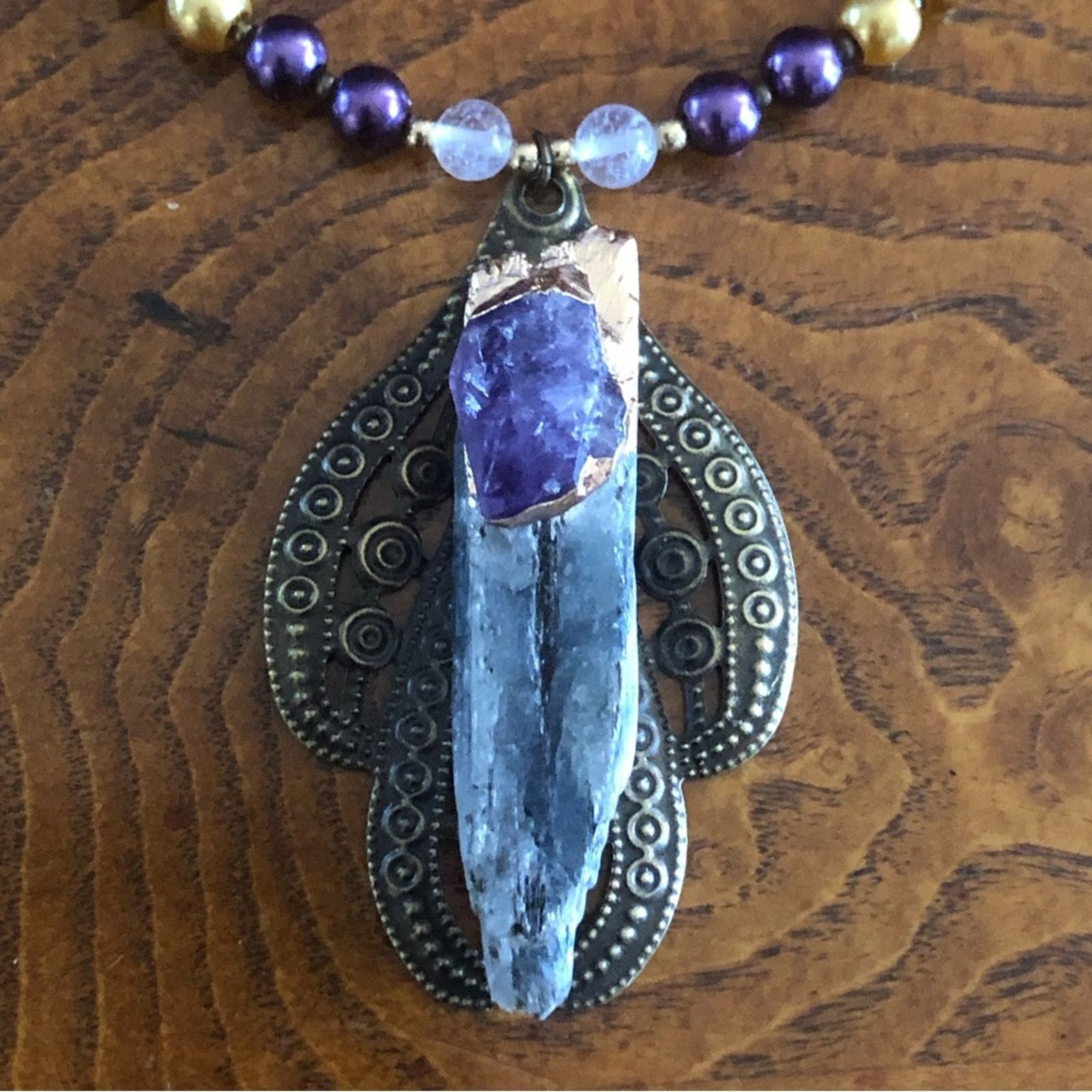 Handmade Handcrafted repurpose kyanite and amethyst Pearl necklace Size ONE SIZE - 9 Thumbnail