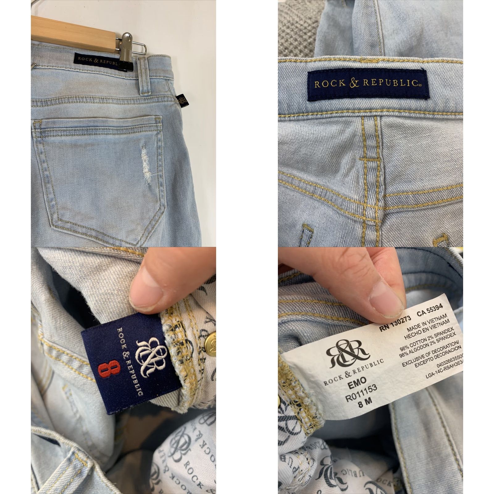 Vintage Rock & Republic Jeans Skinny Womens Size 8 Light Wash Distressed Jeans Size 30" / US 8 / IT 44 - 9 Thumbnail
