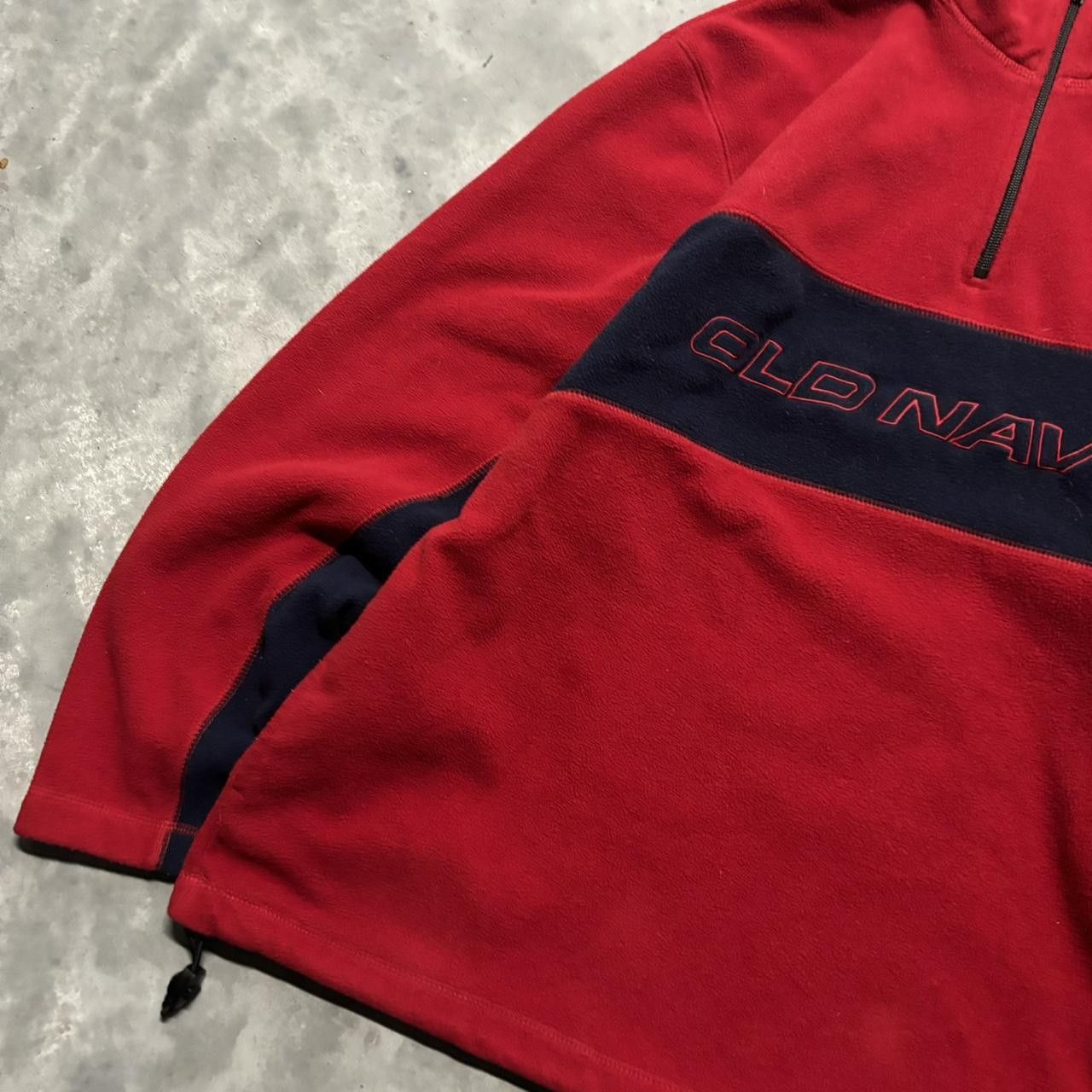 Old Navy × Vintage Crazy Vintage Y2K/2000s Red Old Navy Spellout Gorpcore Fleeces Essential Quarter Zip Sweatshirt! Size US L / EU 52-54 / 3 - 3 Thumbnail