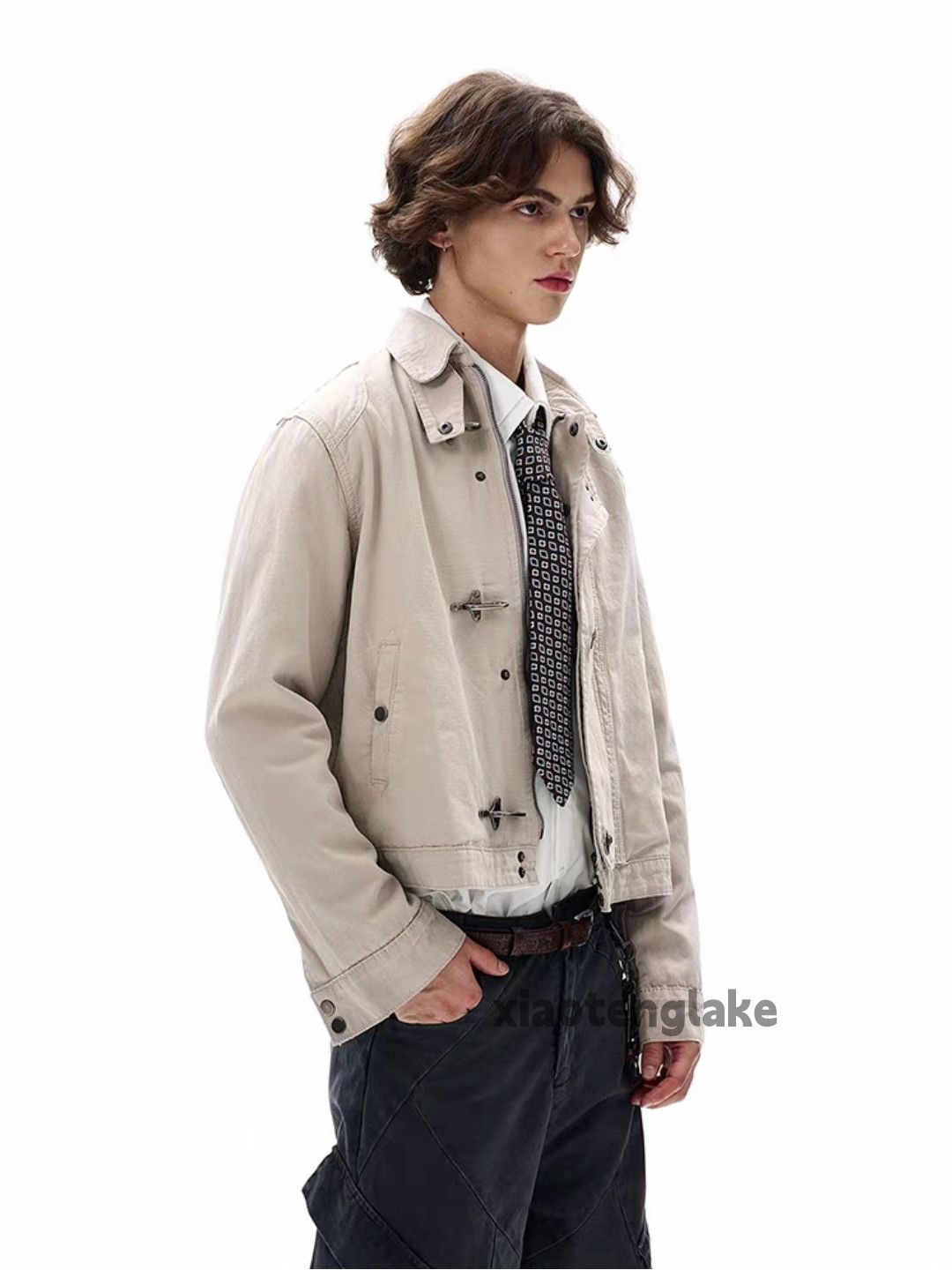 Unisex washed patchwork yuppie military cargo jacket