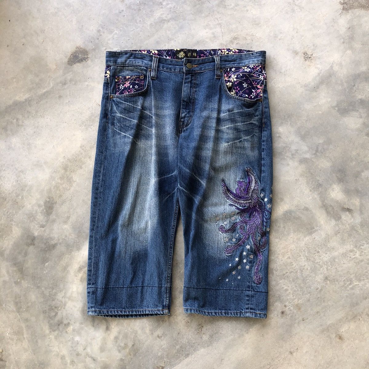 Japanese Brand Sukajan Pants Rare Flying Peacock Jorts Size US 34 / EU 50 - 1 Thumbnail