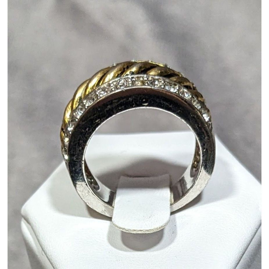 Other Gold Tone Scalloped And Silver Tone Stacked Ring With Rhines Size ONE SIZE - 6 Thumbnail