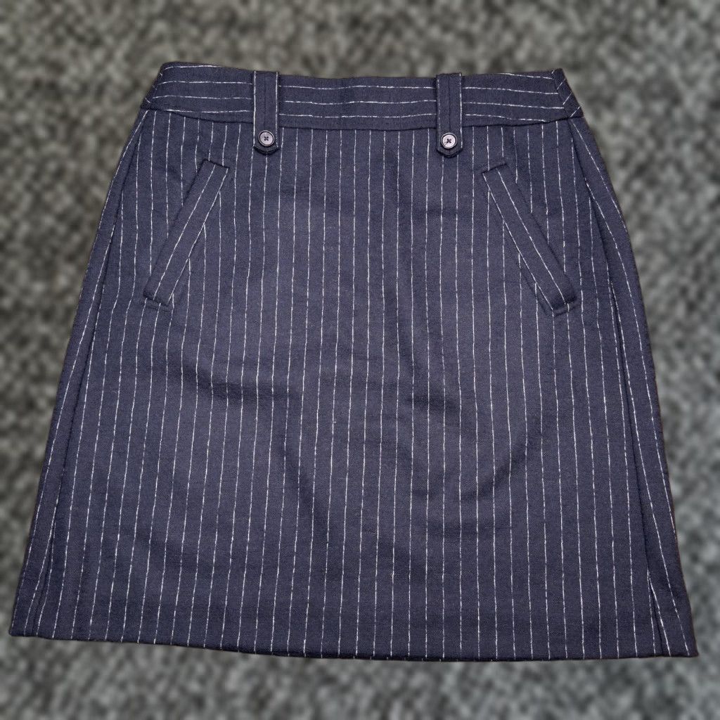 Loft LOFT Skirt Women Pencil 6 Navy Blue Striped Wool Blend Zip Knee Length Pockets Casual Workwear New Size 28" / US 6 / IT 42 - 1 Thumbnail