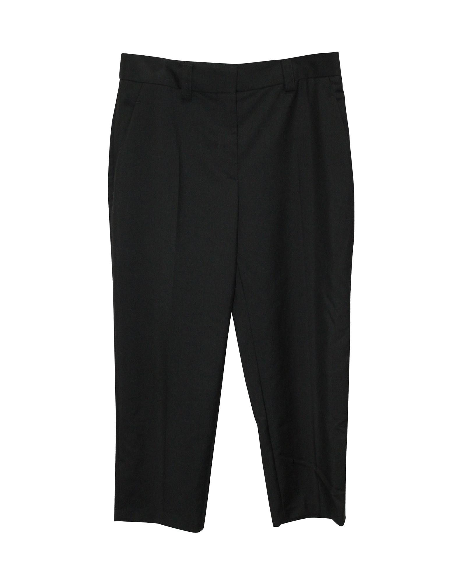 image of Acne Studios Black Wool Blend Straight Leg Cropped Trousers, Women's (Size 32)