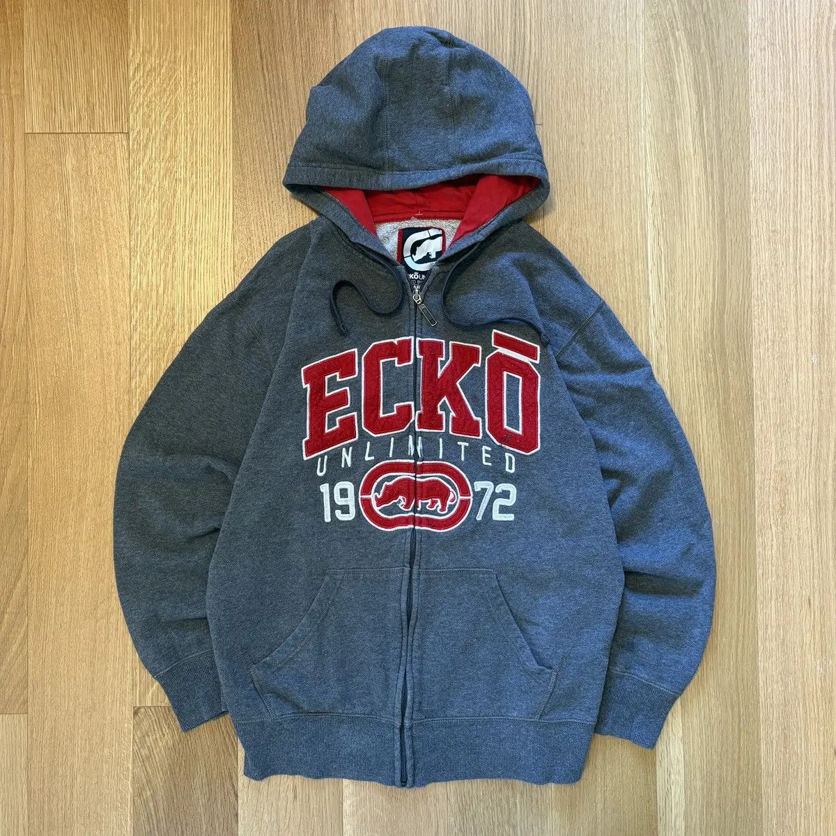 Ecko Unltd. Vintage Ecko Unltd Graphic Zip-Up Hoodie - Gray/Red Size US M / EU 48-50 / 2 - 1 Thumbnail