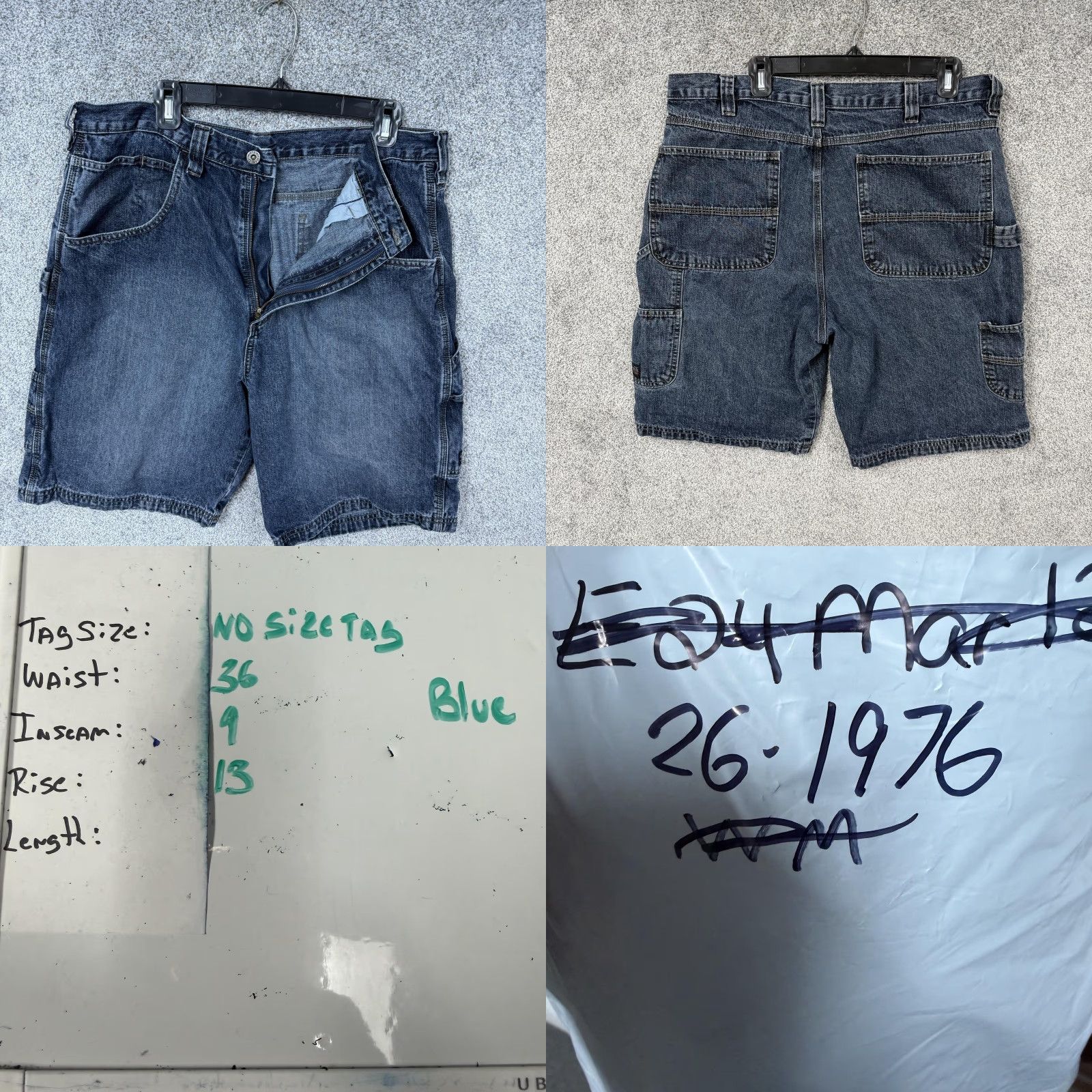 Wrangler VINTAGE Wrangler Cargo Shorts Mens 36x9 Blue Denim Carpenter Baggy Utility Cargo Pocket 90s Grunge Retro Workwear Summer Mens Size US 36 / EU 52 - 8 Thumbnail