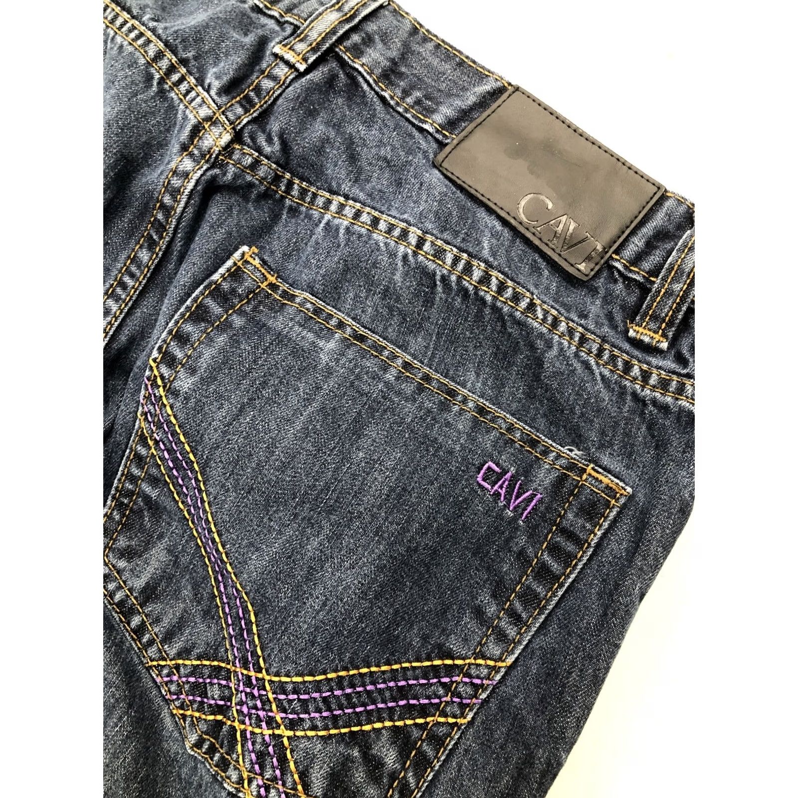 Vintage CAVI Jeans - Regular Straight Blue Denim - Men 35x30 Embroidered Design Jeans Mens Straight 35 Inseam 30 Size US 35 - 2 Thumbnail