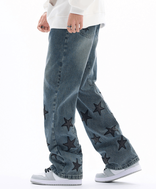 Japanese Brand × Jean Star-patterned washed street hiphop straight casual jeans Size US 32 / EU 48 - 2 Thumbnail