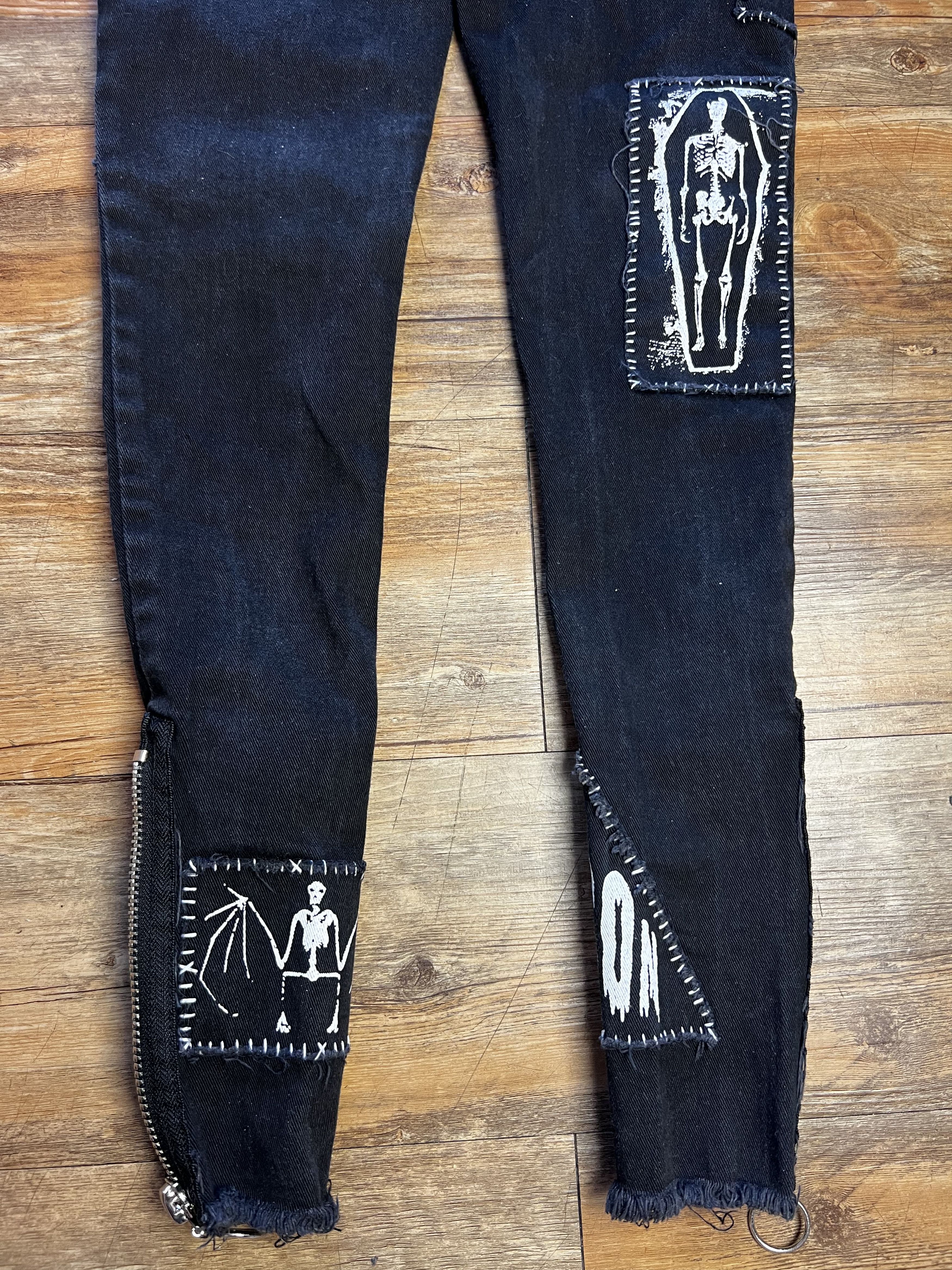 Current Mood Dolls Kill Current Mood Patchwork Lace Up Front Skinny Jeans Size 22" - 12 Thumbnail