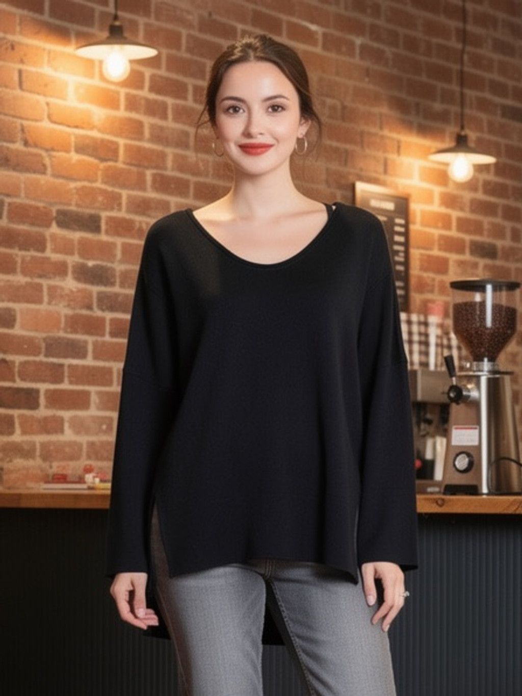 INHABIT Inhabit Cashmere Linen Blend Black V-Neck Tunic Sweater Sz M Size M / US 6-8 / IT 42-44 - 1 Thumbnail