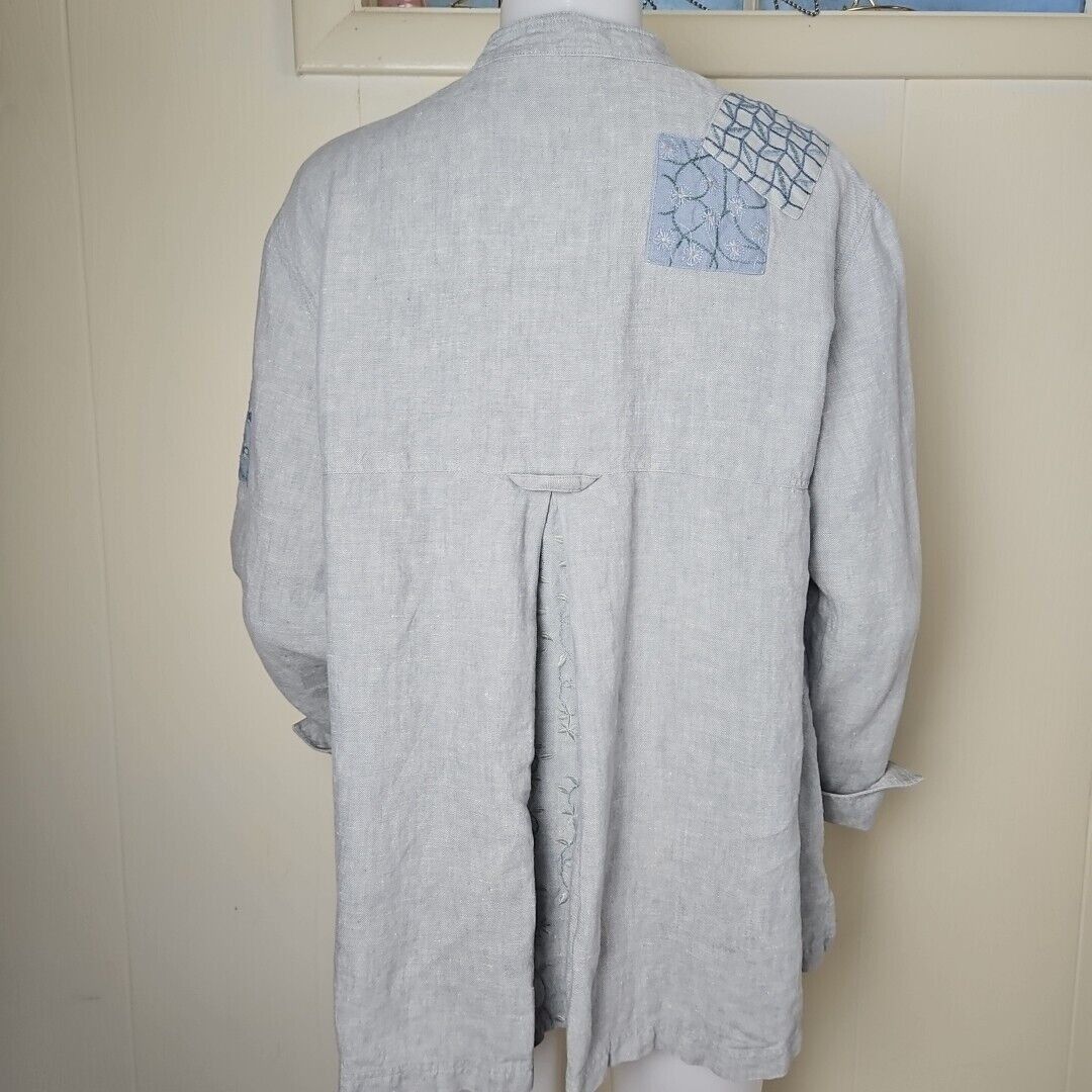 Vintage J JIll Unstructured Linen Jacket Womens M Sage Lagenlook Emb Size M / US 6-8 / IT 42-44 - 4 Thumbnail
