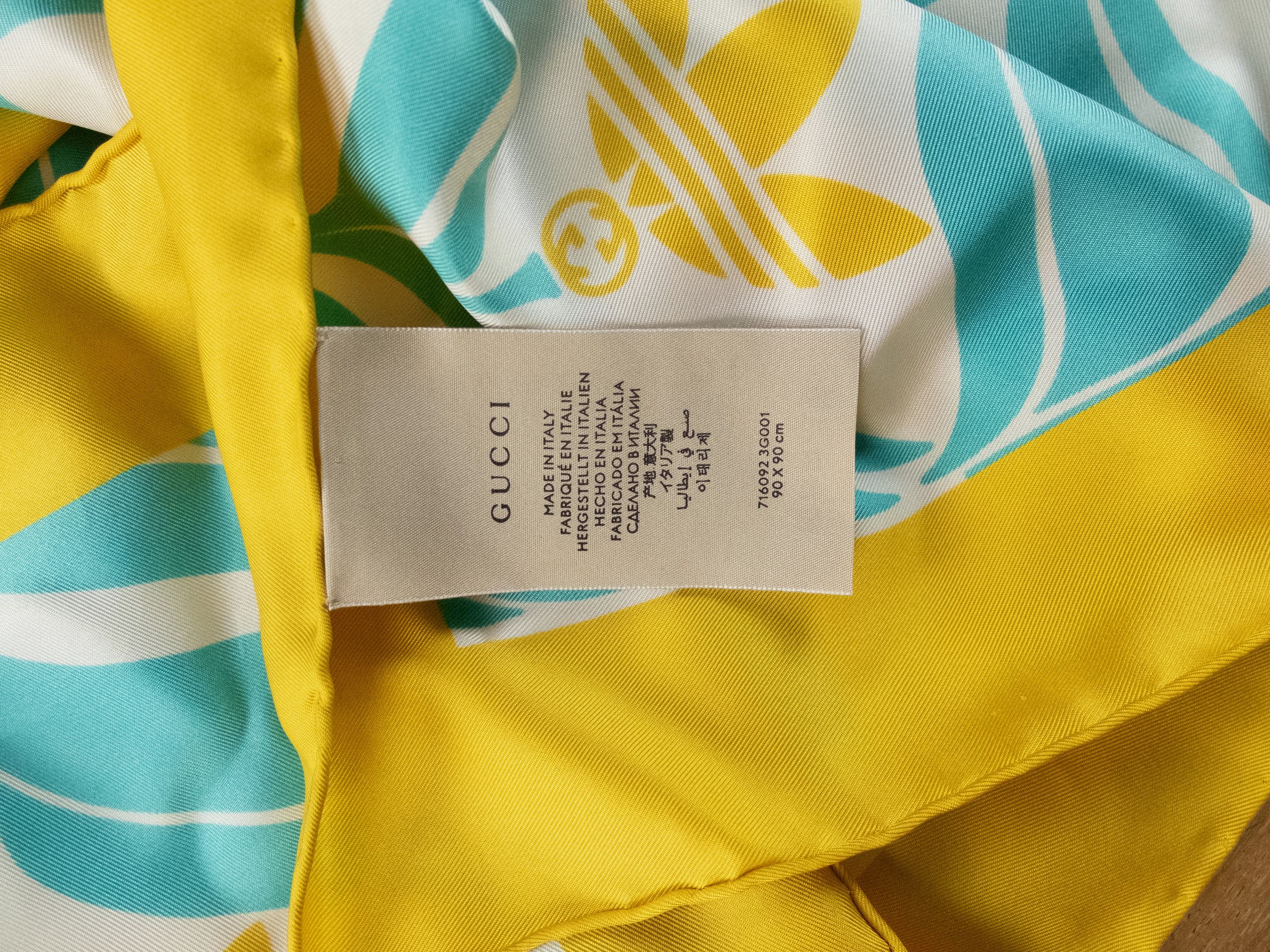 Adidas × Gucci GUCCI X ADIDAS yellow green logo print silk square scarf Size ONE SIZE - 5 Thumbnail