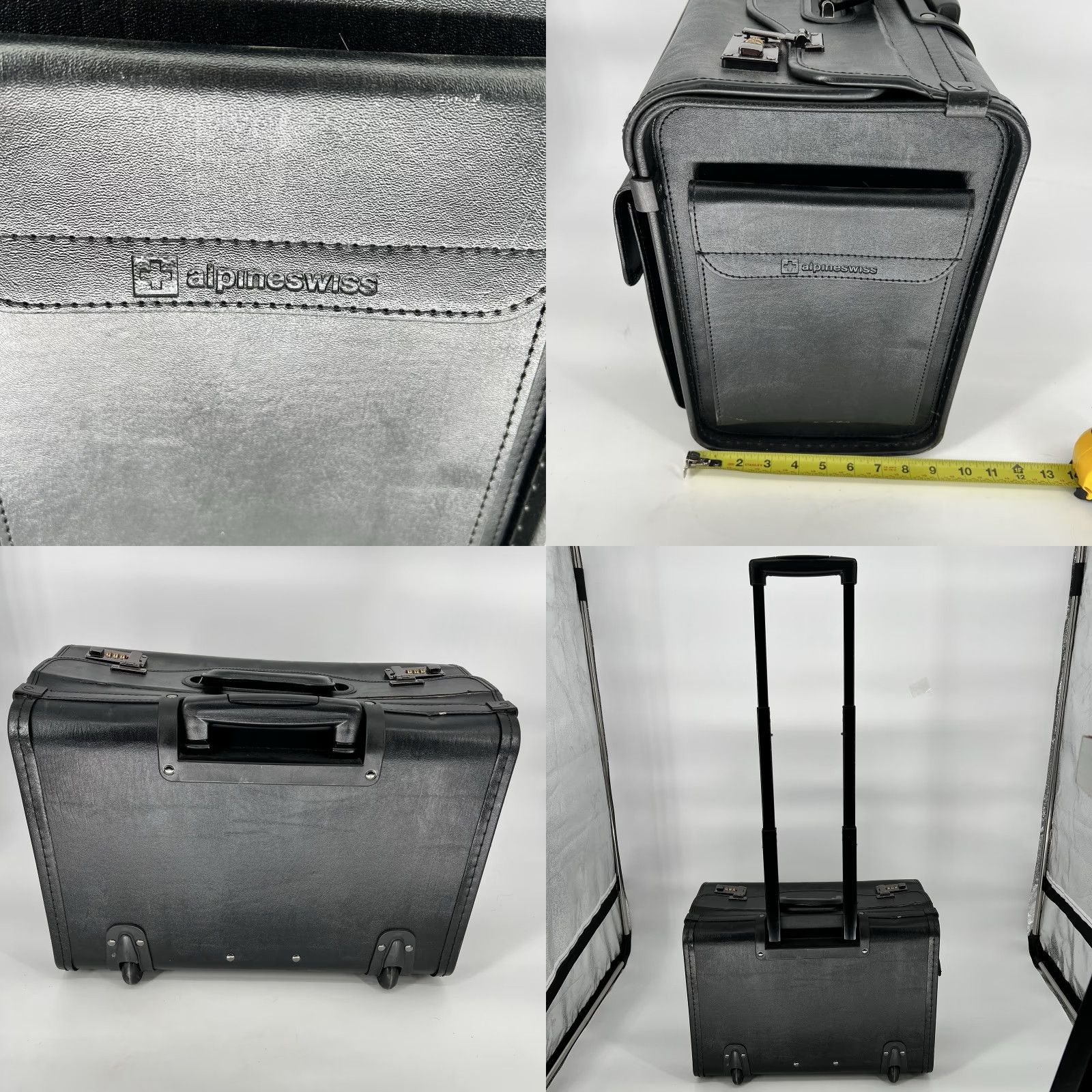 Vintage Alpine Swiss Briefcase 19 in Wheeled Laptop Roller Case Men Leather Black 19 in Solid Leatherette Snap Lightweight Model Roller Laptop Briefcase Mens Size ONE SIZE - 8 Thumbnail
