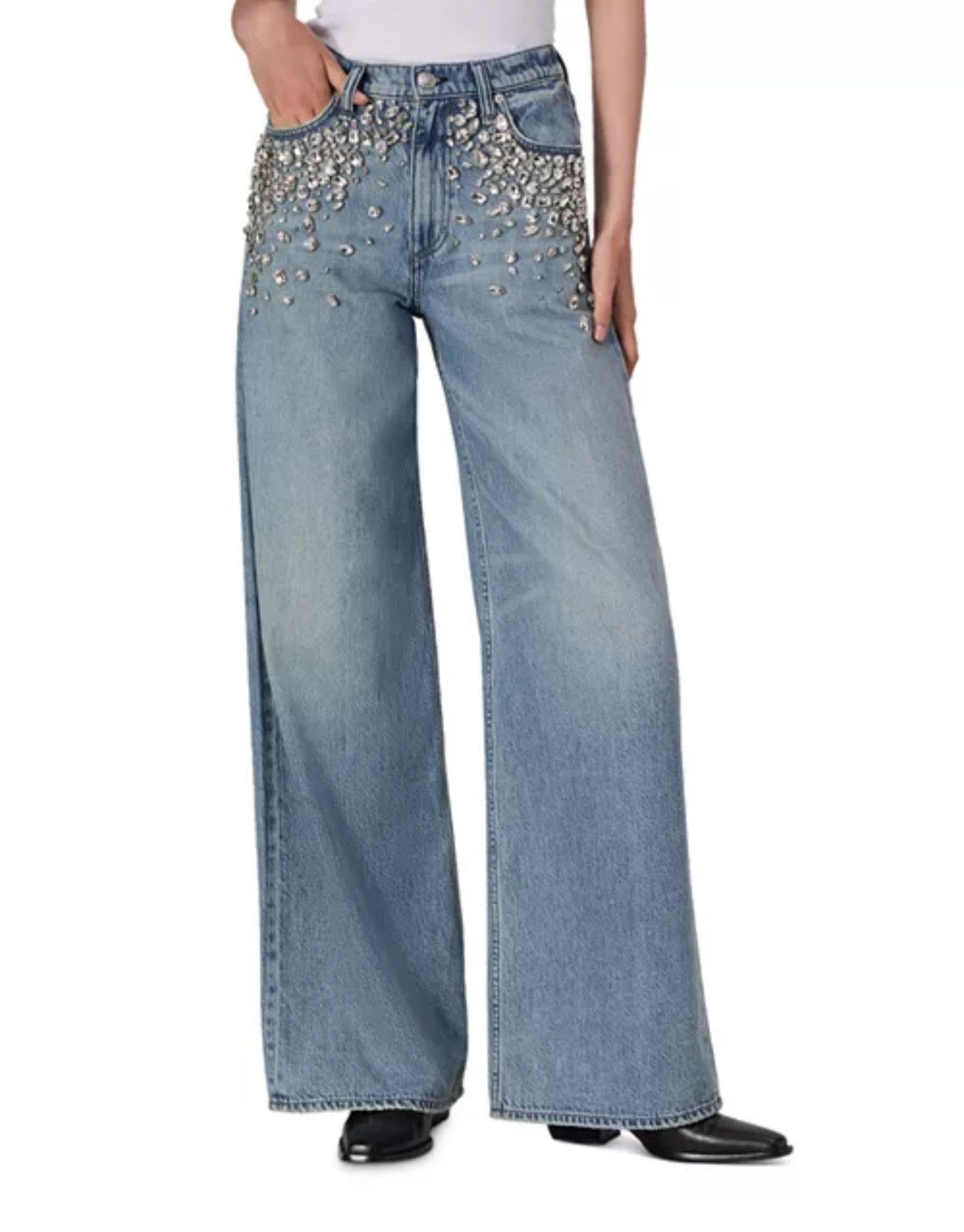Rag & Bone rag & bone Sofie Embellished High Rise Wide Leg Jeans Size 27" / US 4 / IT 40 - 1 Thumbnail