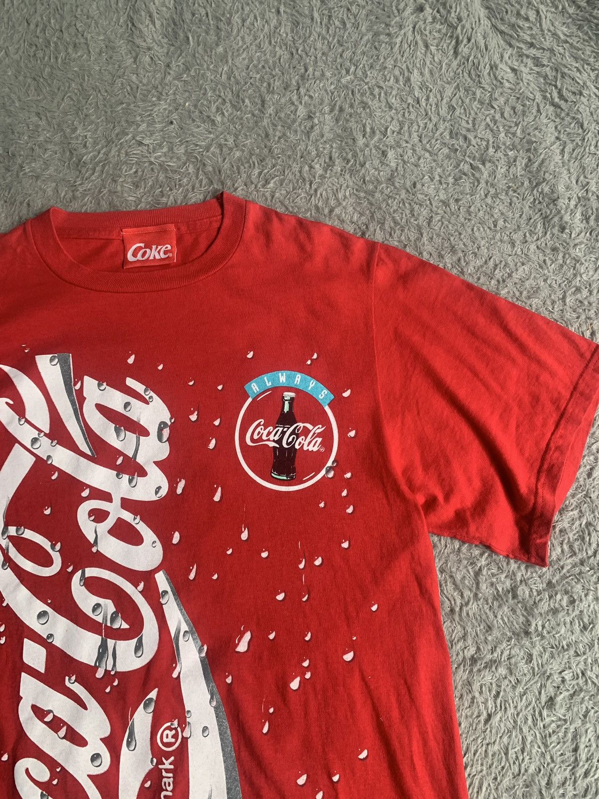 Coca Cola Vintage 90s Coca-Cola Coke Red Water Drip Allover Print Tee Size US L / EU 52-54 / 3 - 2 Thumbnail