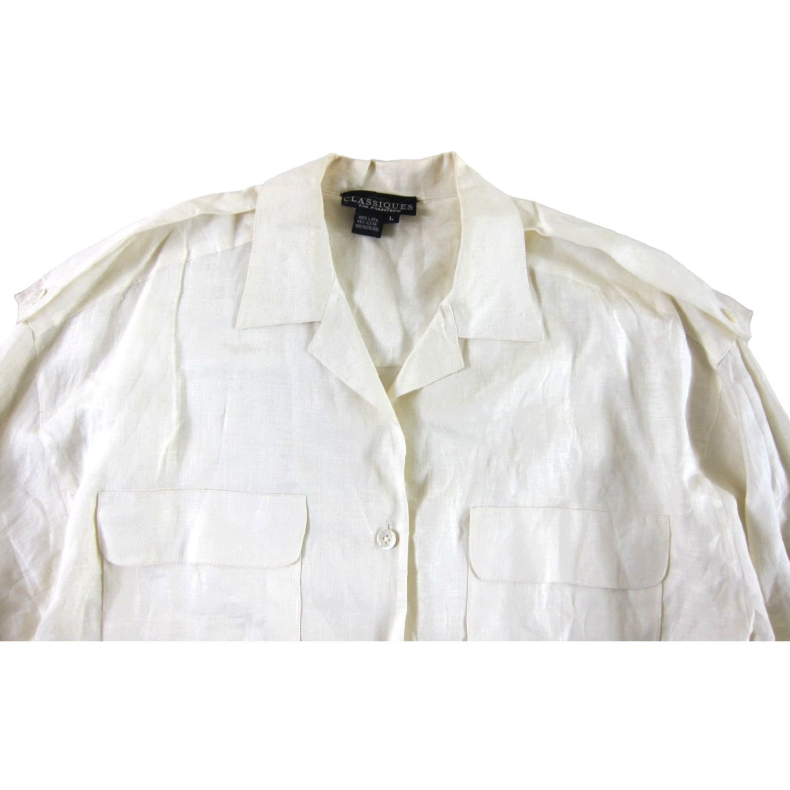 Nordstrom VINTAGE Classiques For Nordstrom Blouse Shirt Women L-XL Ivory Linen Button Down Long Sleeve Size L / US 10 / IT 46 - 4 Thumbnail