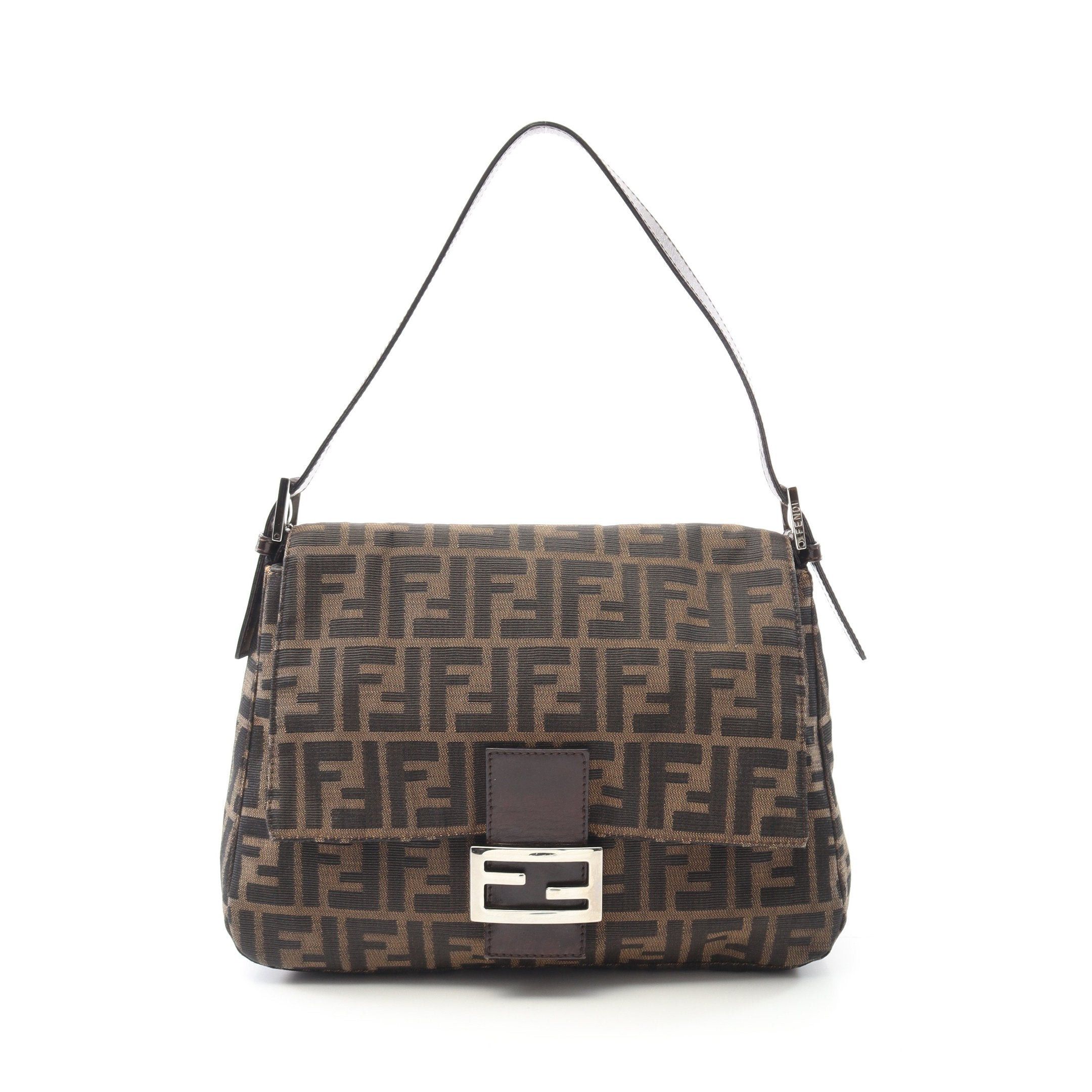 Fendi Mamma Bucket One Shoulder Bag Canvas Leather Brown Dark in Black, Women's