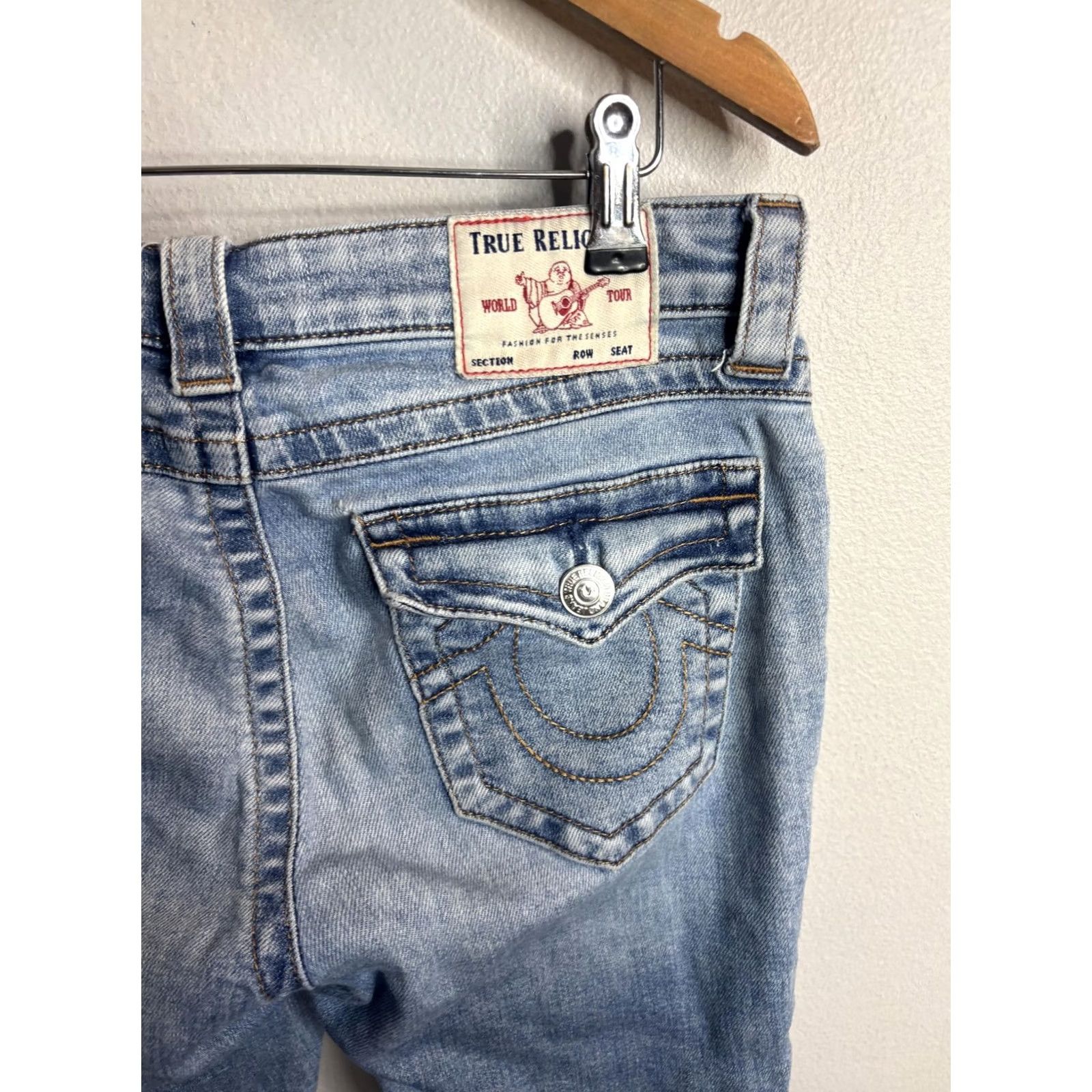 True Religion True Religion Jeans Womens 29 Blue Light Wash Distressed Skinny Denim Low Rise Slim Pockets Logo Buddha Vintage? No, not vintage. Size 29" - 7 Thumbnail