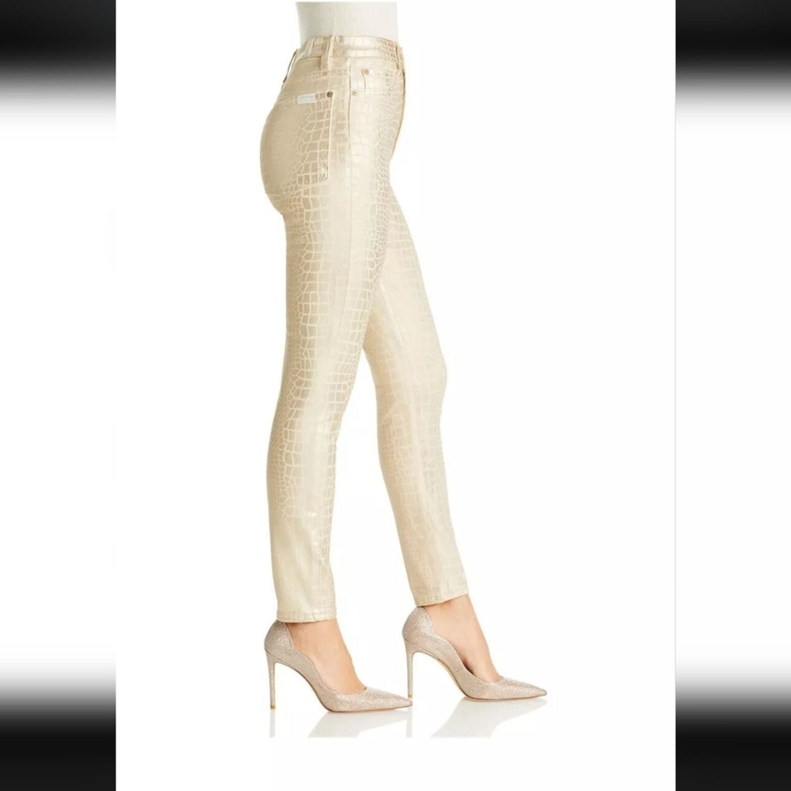 7 For All Mankind Aubrey Coated Skinny Jeans White Croc Gold 7 For All Mankind Size 25" / US 0 / IT 36 - 1 Thumbnail