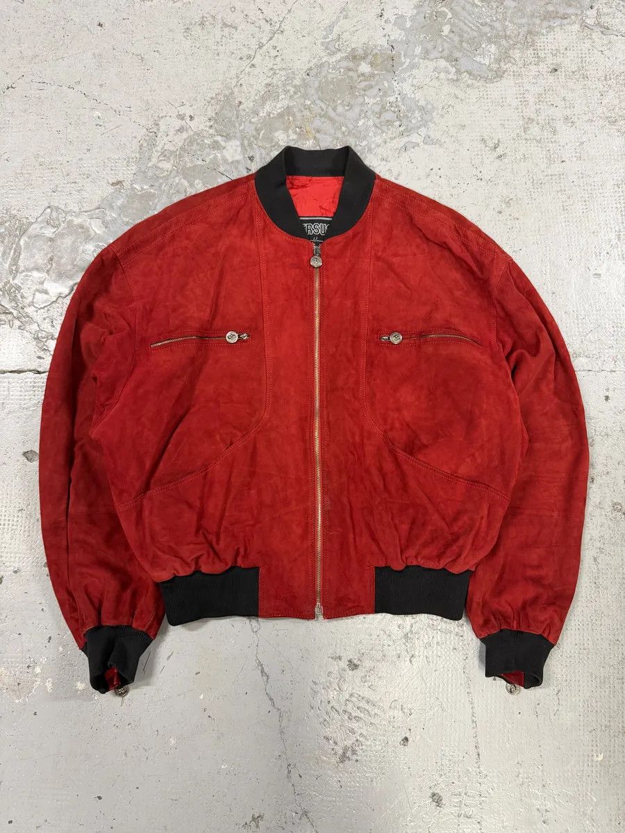 Versace 2000s Versace Red Leather Bomber Jacket Size US M / EU 48-50 / 2 - 2 Thumbnail