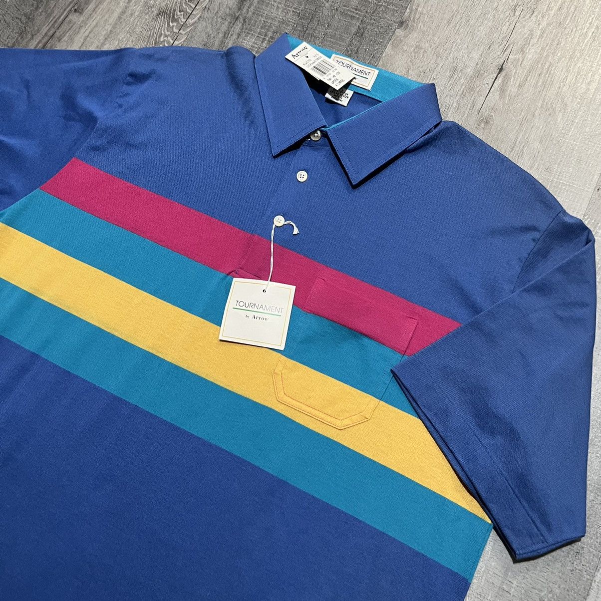 Arrow × Vintage VTG 1980s Tournament By Arrow Pink/Blue Striped Preppy Polo Size US XL / EU 56 / 4 - 2 Thumbnail