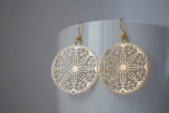 Designer Mandala gold earrings, Boho filigree gold earrings Size ONE SIZE - 8 Thumbnail
