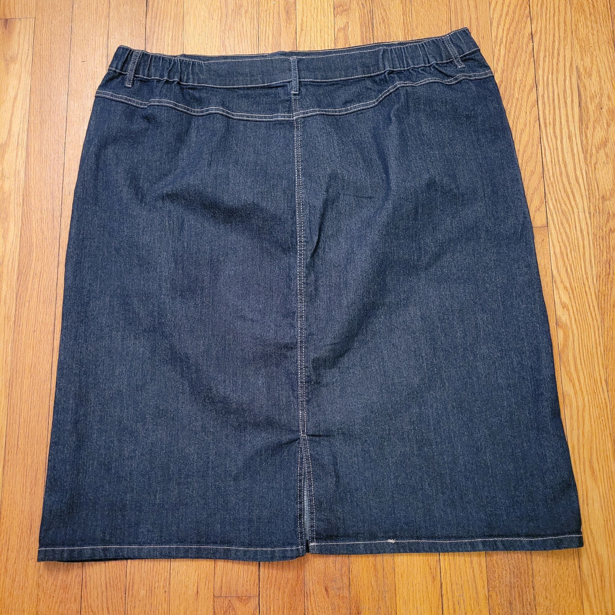 Vintage N Touch Denim Skirt 20W Dark Wash Cotton Blend Stretch Back Size 42" / US 20 - 4 Thumbnail