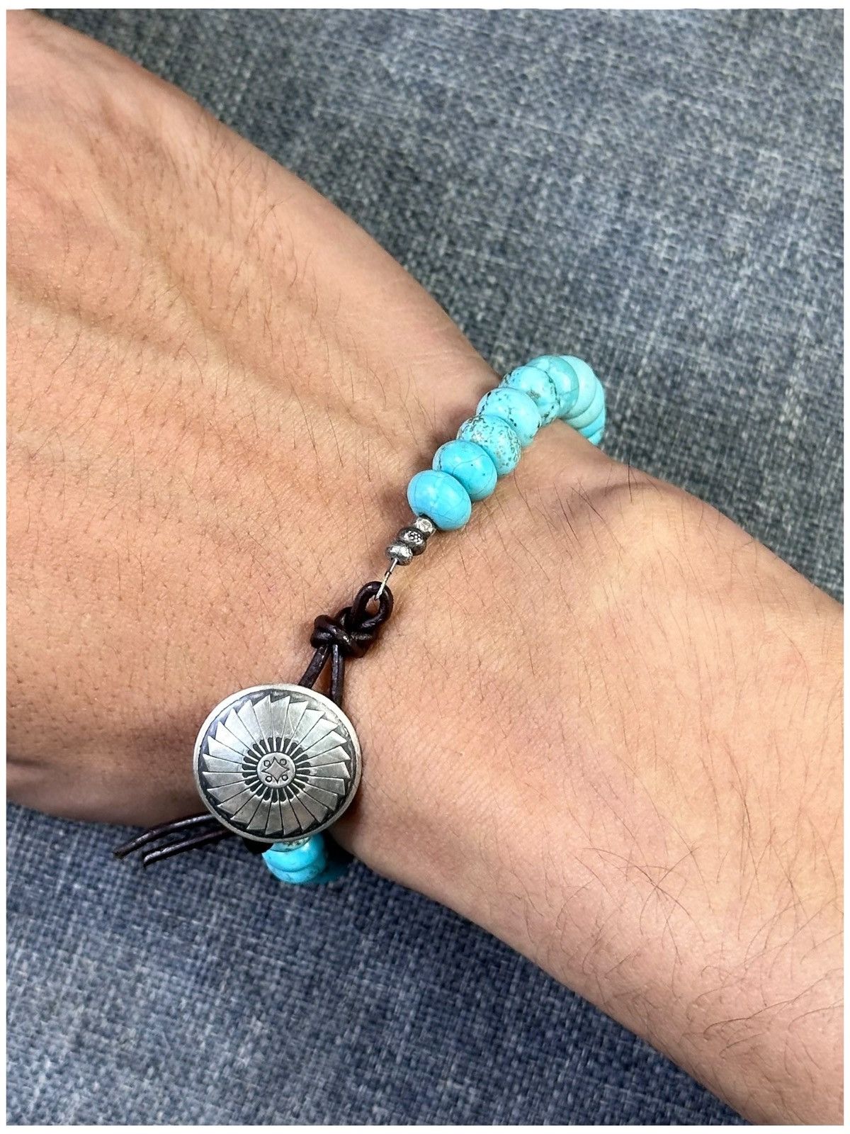 Vintage TURQUOISE WITH SILVER BEADS AND NAVAJO CONCHO CLASP BRACELET Size ONE SIZE - 4 Thumbnail