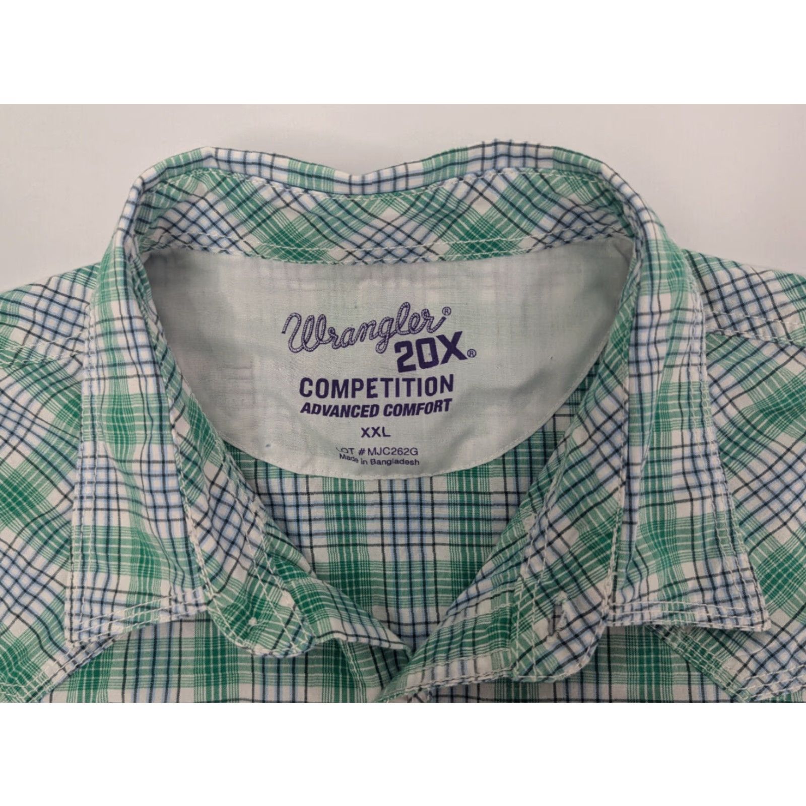 Wrangler Wrangler 20X Competition Advance Comfort Green Plaid Short Sleeve 2XL Pearl Snap Button-Up Shirt Mens Size US 39 - 6 Thumbnail