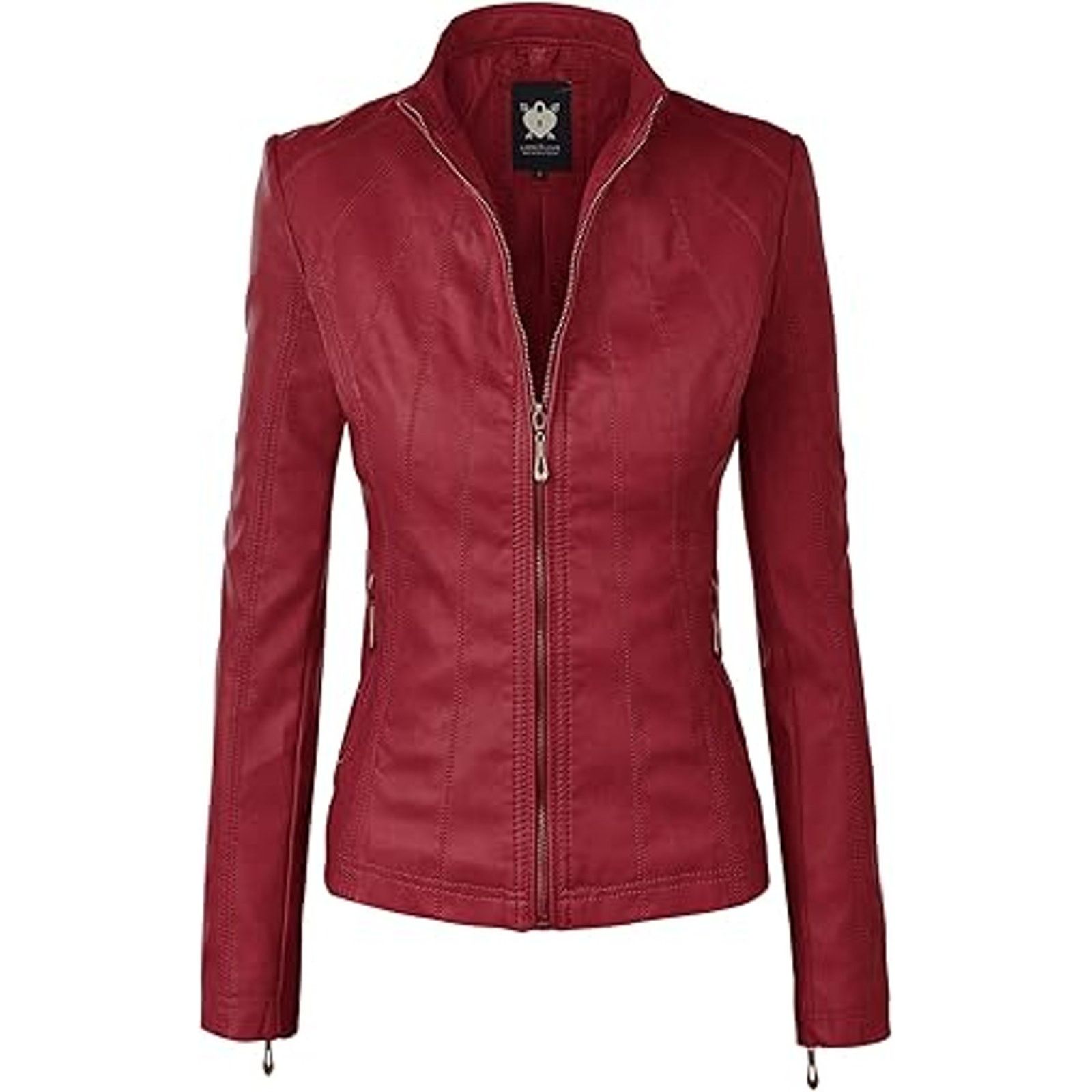 Other LL WJC877L Womens Panelled Faux Leather Moto Jacket S RED Size S / US 4 / IT 40 - 1 Thumbnail