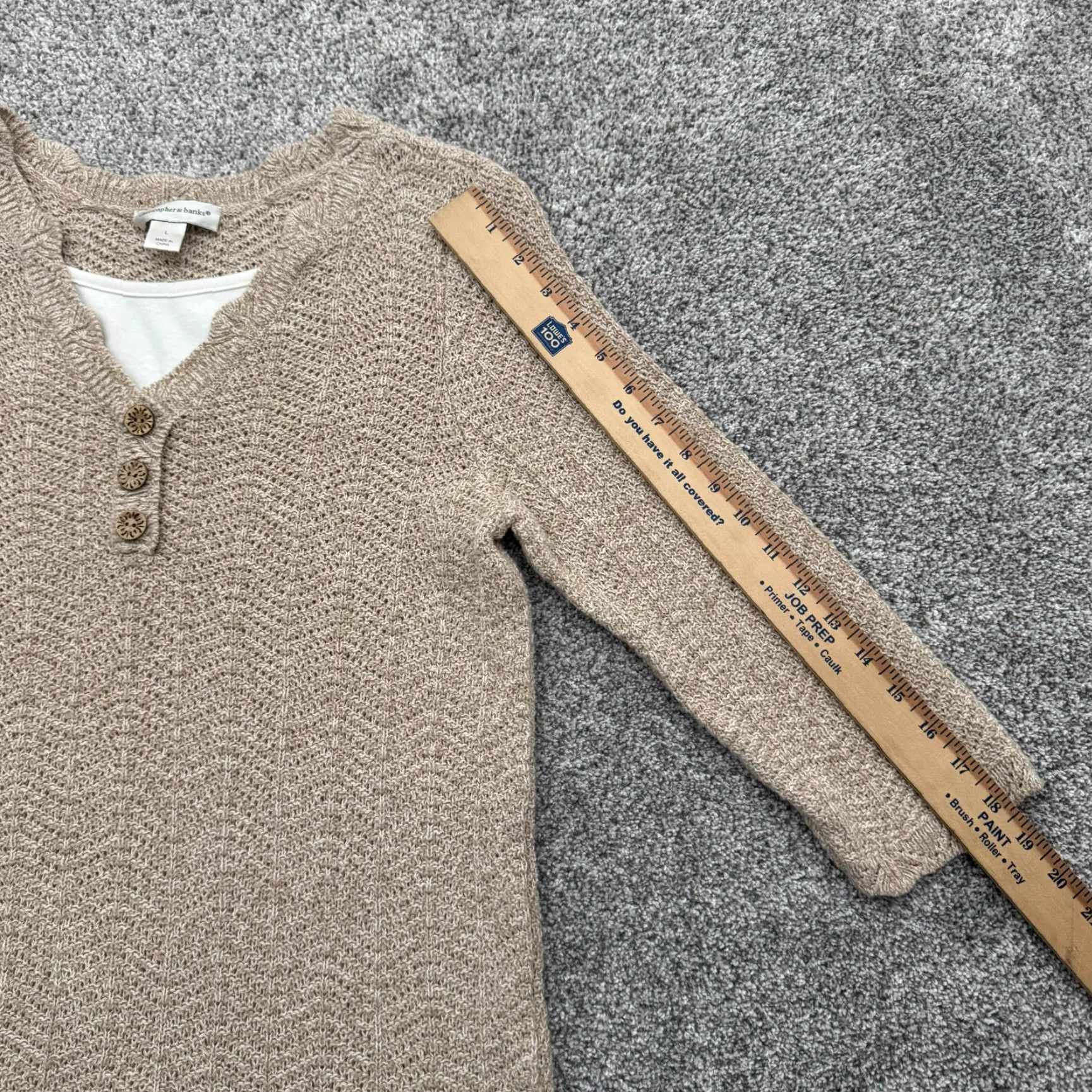 Vintage Christopher & Banks Open Knit Sweater Large Women Pullover Round Neck 3/4 Sleeve Beige Cotton Ramie Crochet Vintage No Bohemian Grandmacore Size L / US 10 / IT 46 - 3 Thumbnail