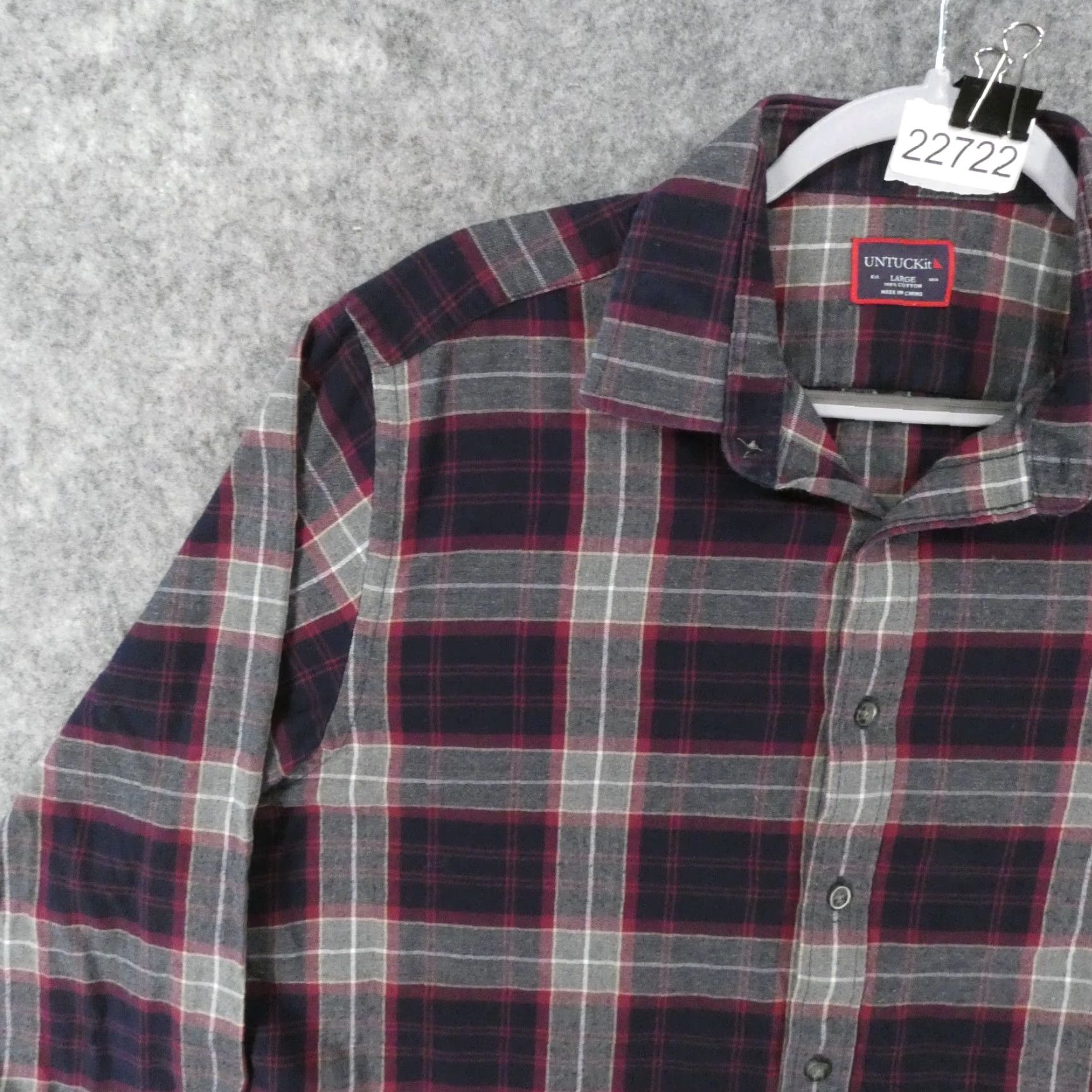 UNTUCKit UNTUCKit Shirt Mens Large Long Sleeve Button Up Navy Gray Red Plaid Size US L / EU 52-54 / 3 - 3 Thumbnail
