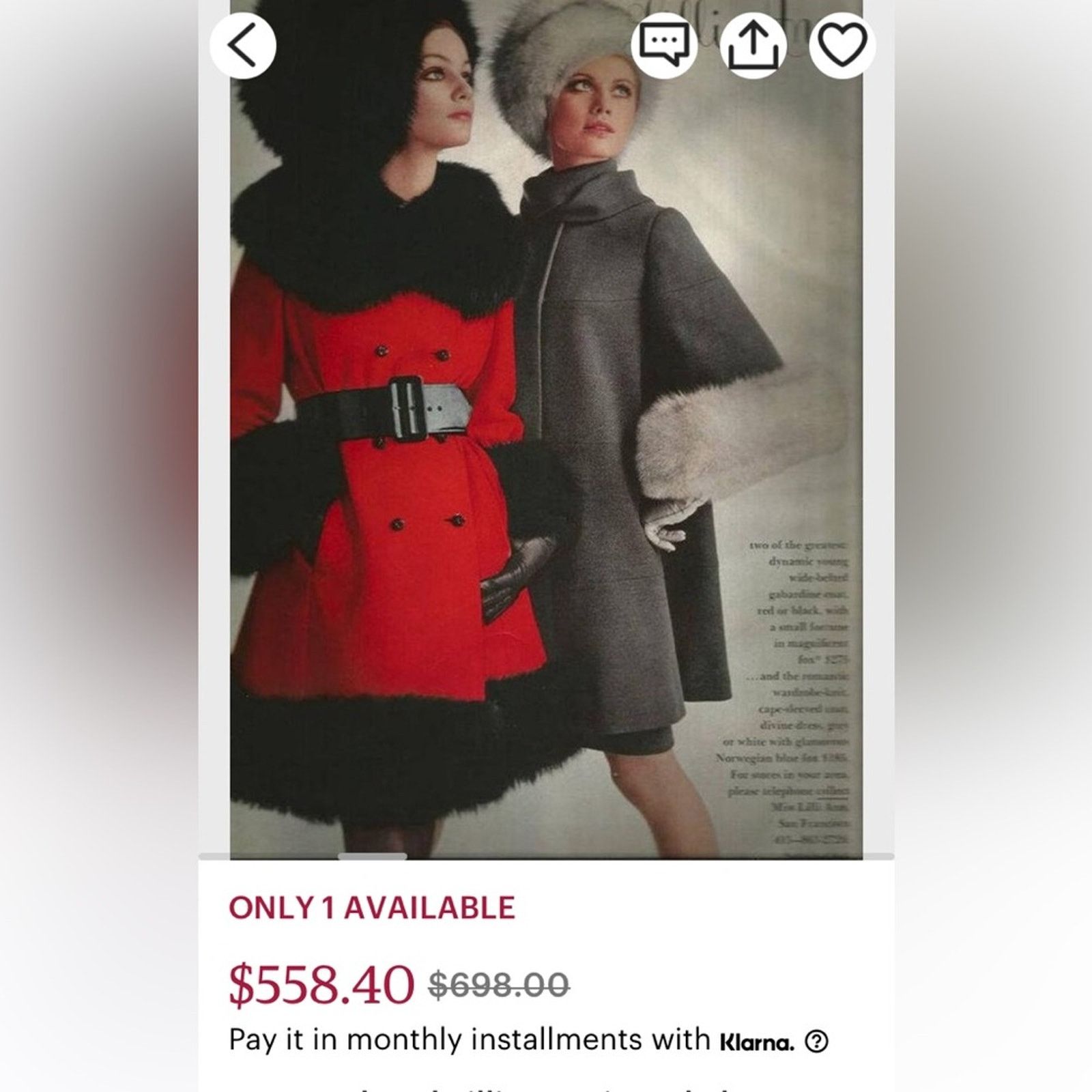 Vintage 60’s Townley retro chic red wool coat,mink collar cuffs Size L / US 10 / IT 46 - 12 Thumbnail