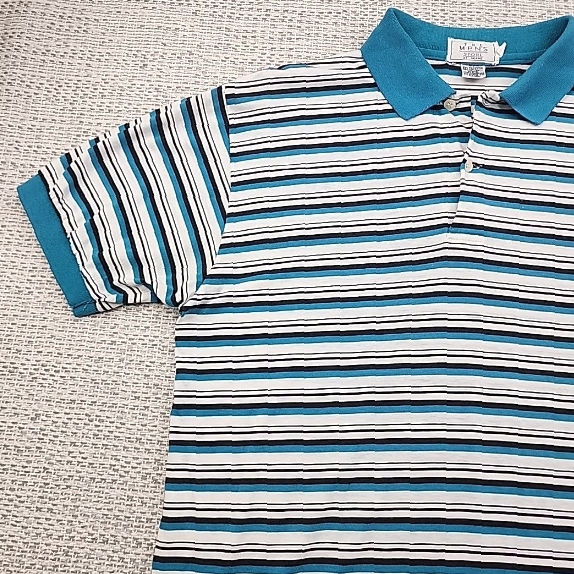 Sears VINTAGE The Men's Store at Sears Polo Golf Shirt Mens L Dad Short Sleeve Striped Polo Size US L / EU 52-54 / 3 - 3 Thumbnail