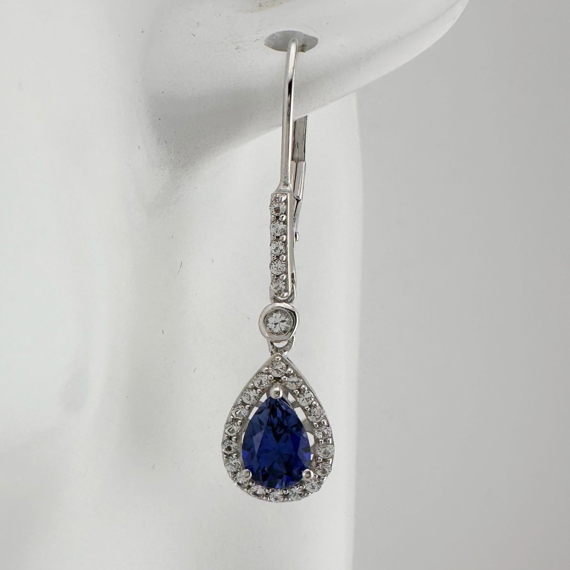 Other Blue and White Sapphire Tear Drop Earrings in Sterling Silve Size ONE SIZE - 3 Thumbnail