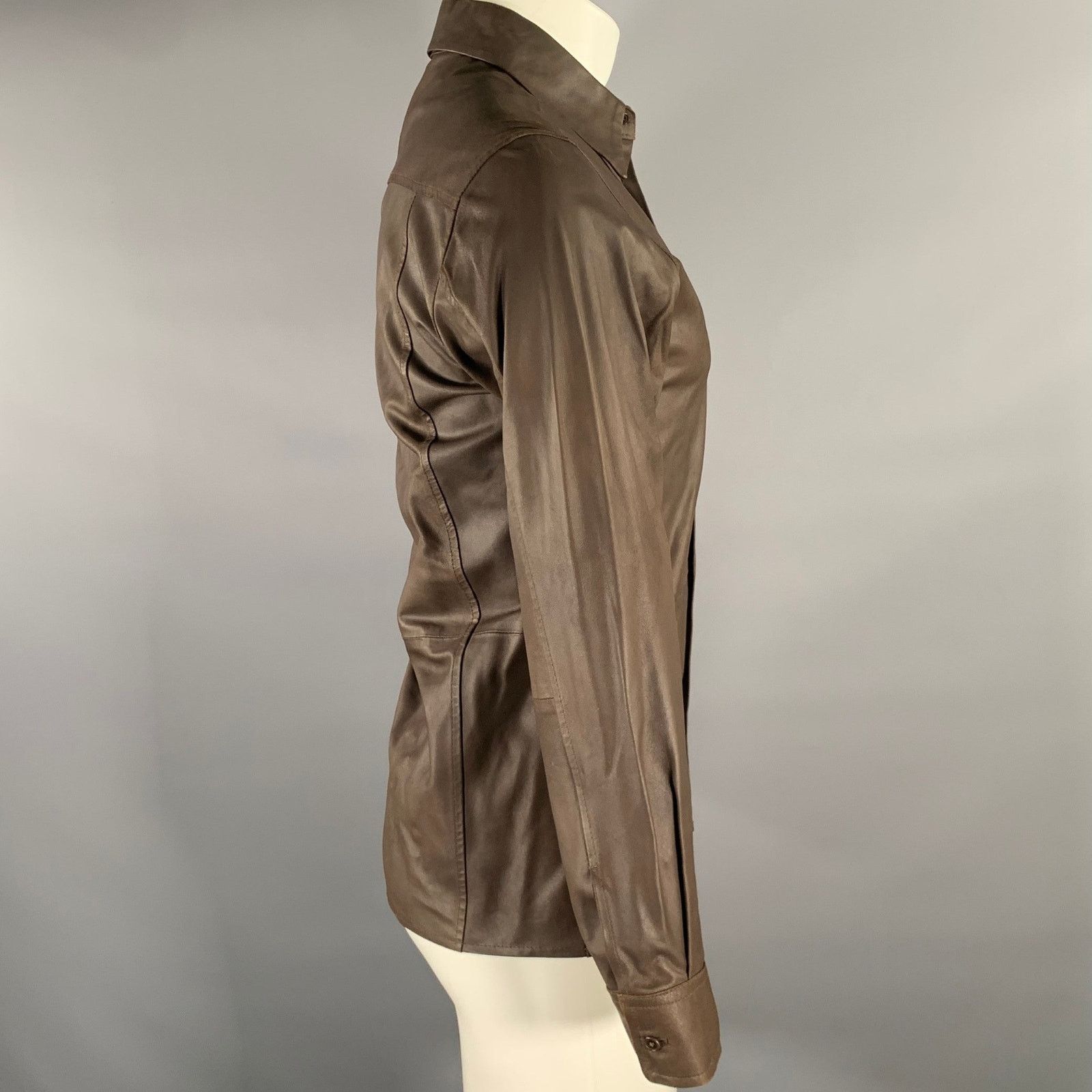 DKNY DKNY Size XS Brown Leather Long Sleeve Shirt Size US M / EU 48-50 / 2 - 3 Thumbnail
