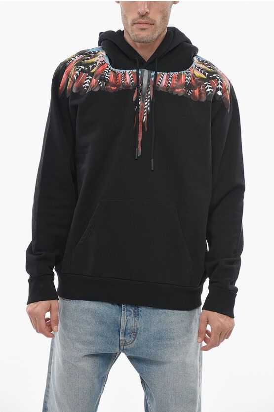 image of Marcelo Burlon Grizzly Wings Hoodie Sweatshirt With Multicolored Print in Black, Men's (Size Small)