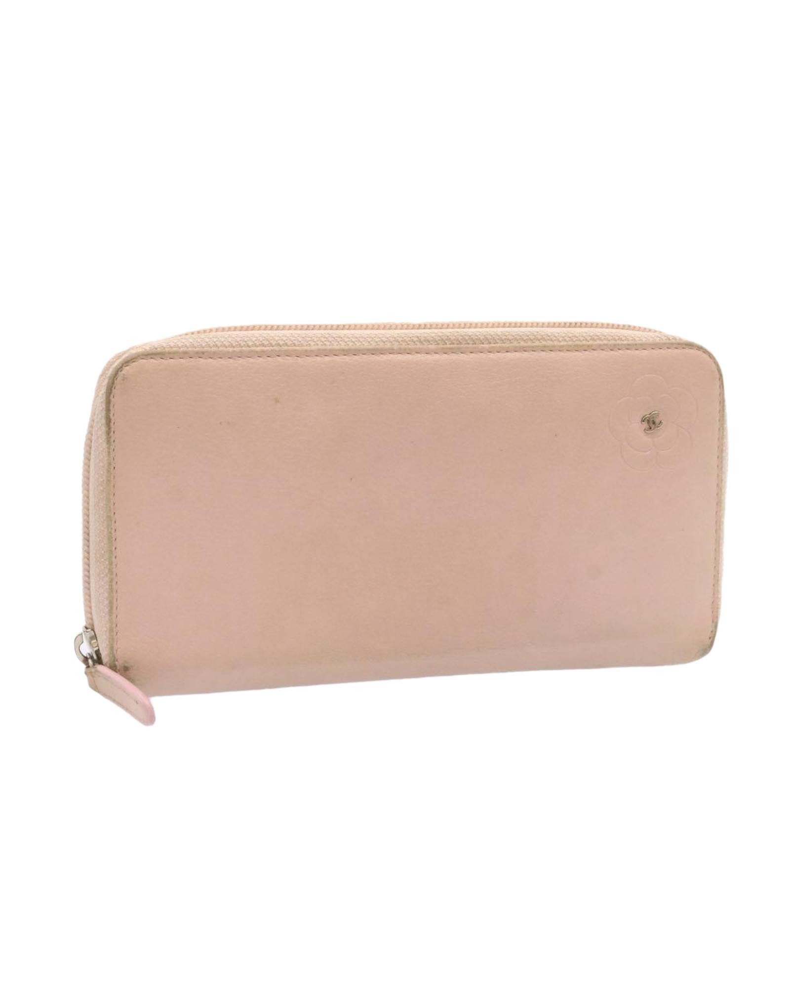 image of Chanel Camelia Zip Around Wallet Leather in Pink, Women's