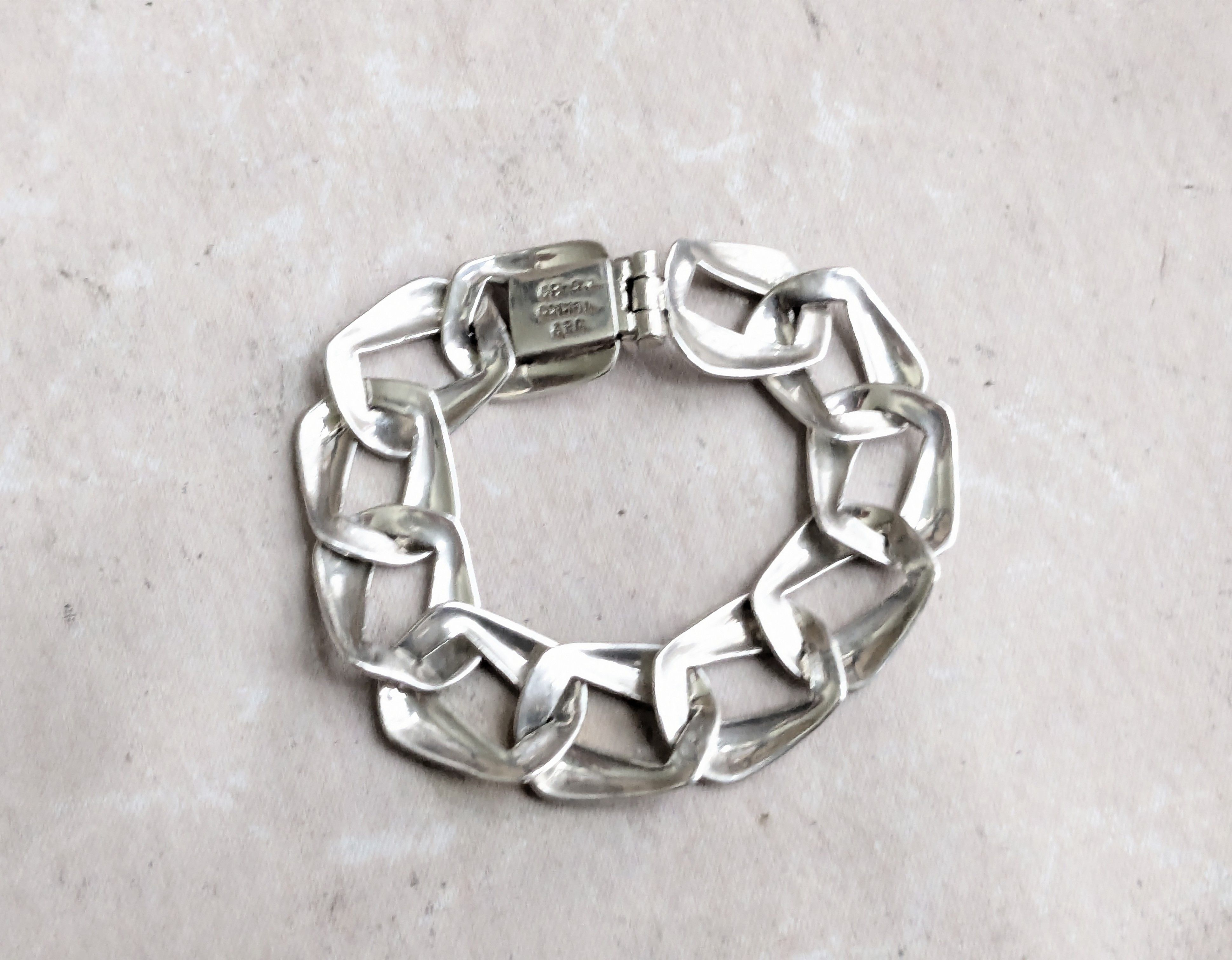 Jewelry Vintage Sterling Silver Bracelet Cuban Curb 7.75 Mexico Size ONE SIZE - 2 Thumbnail