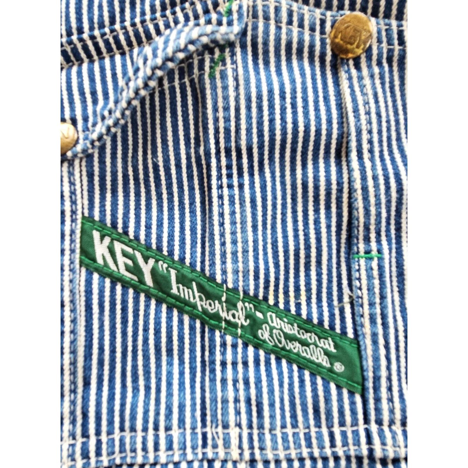 Imperial VINTAGE Key Imperial Work Farm Trucker Bib Overalls Mens 46x29 Railroad Stripe Jeans Overalls Mens Blue 100% Cotton 46x29 Reg Hipster 90s Size US 30 / EU 46 - 4 Thumbnail