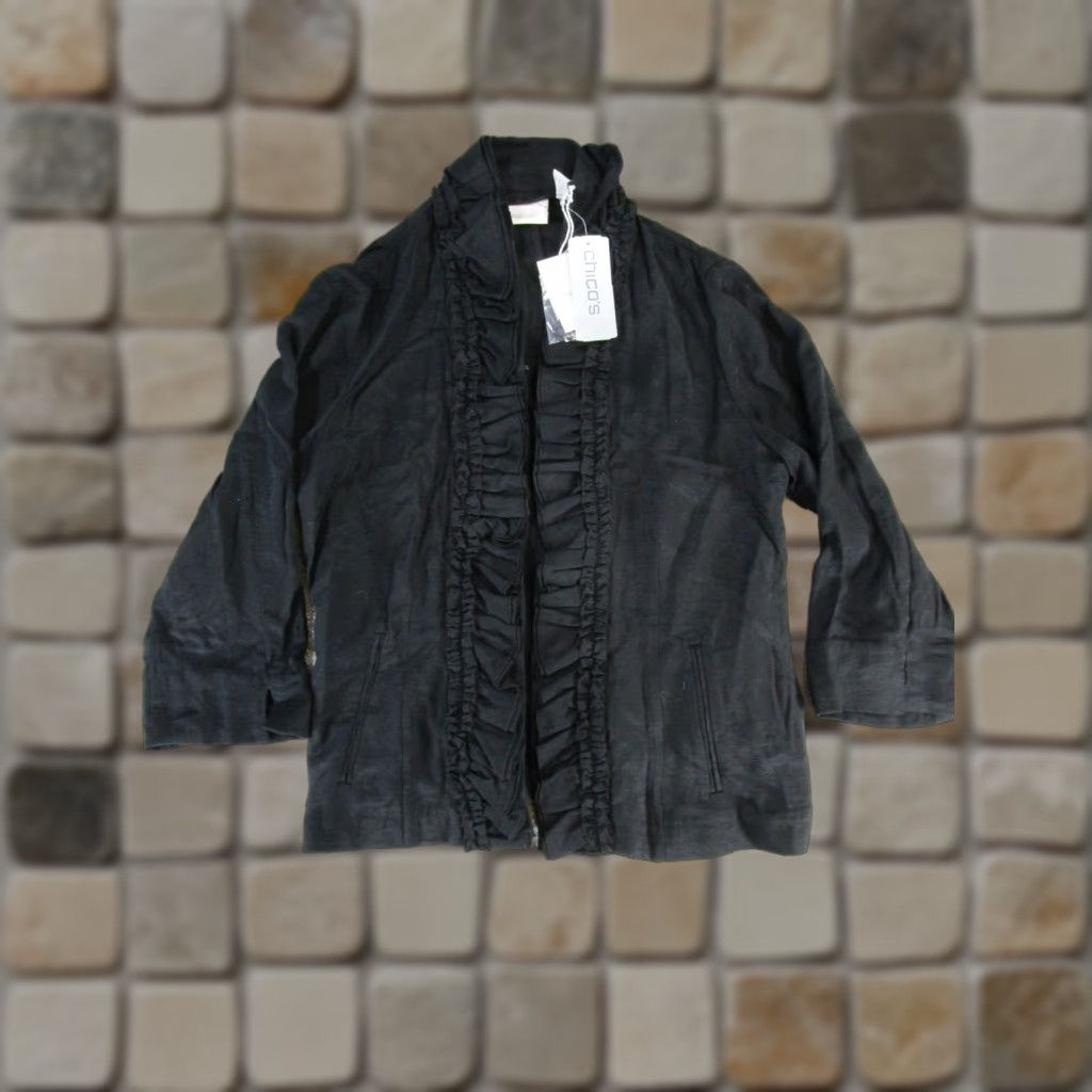 Vintage Chicos Jacket Womens Medium Black Ruffled Elegance Emmet New Size M / US 6-8 / IT 42-44 - 1 Thumbnail