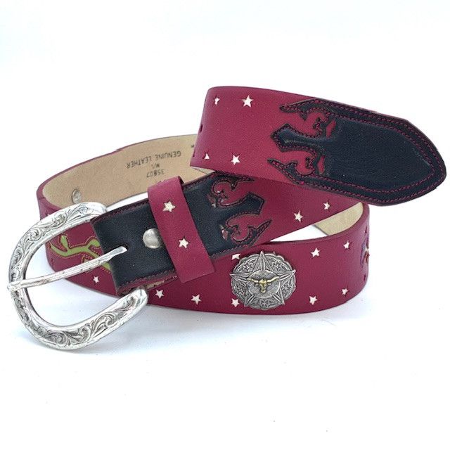 Vintage Bill Adler Women's Leather Belt Red with Stars, Conchos Size ONE SIZE - 1 Thumbnail